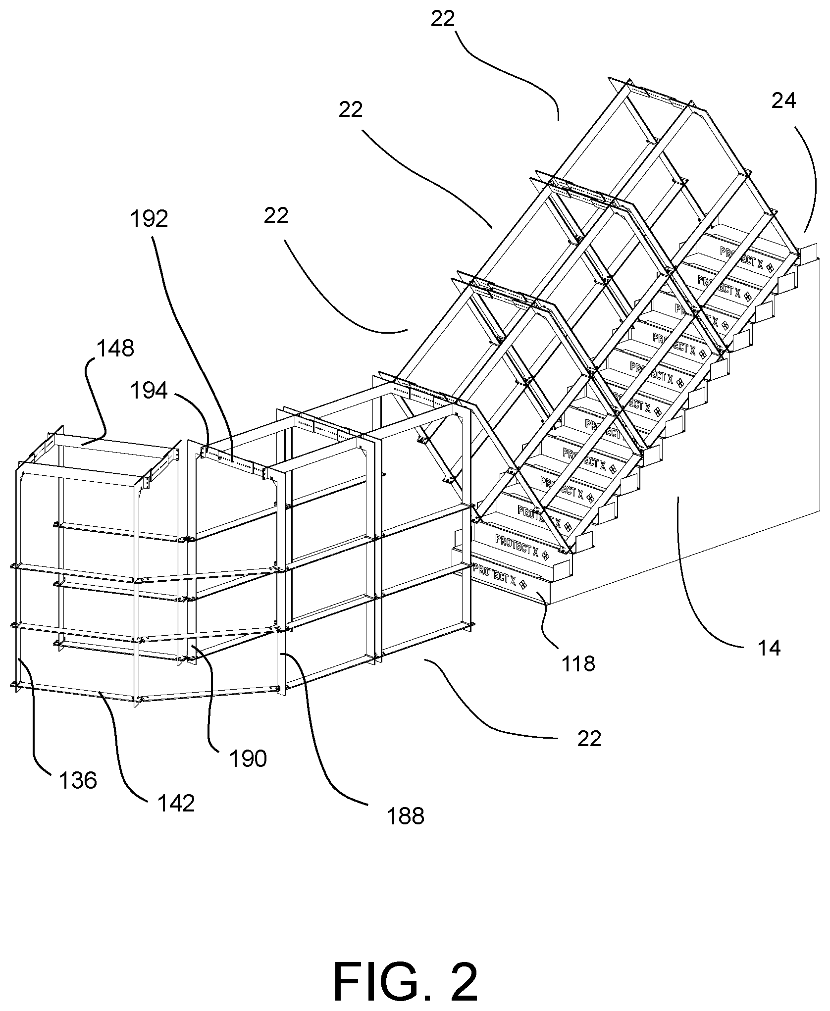 Patent US12618250 Figure 2 – Temporary protective wall partition barrier system for use during construction and demolition