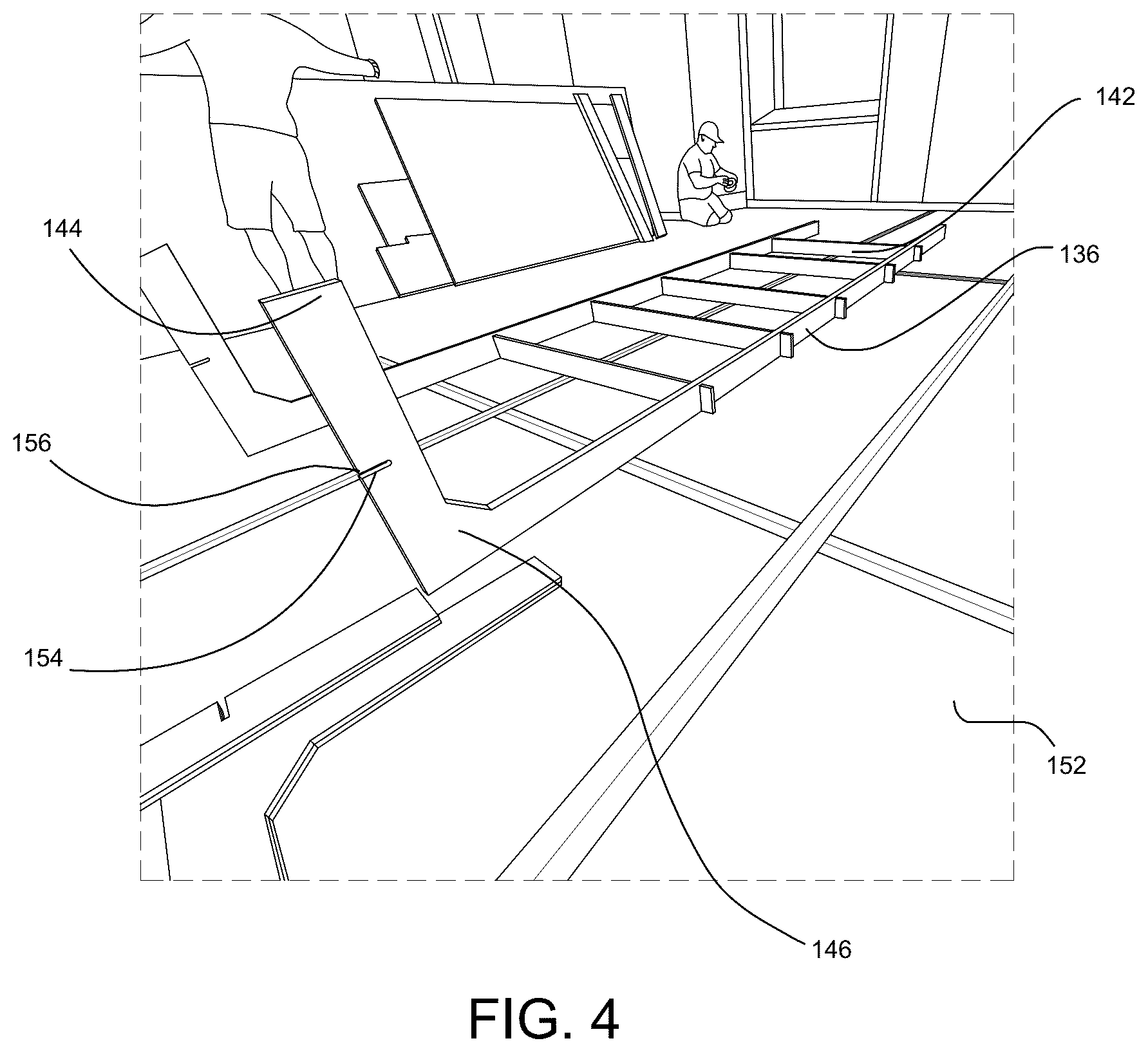 Patent US12618250 Figure 4 – Temporary protective wall partition barrier system for use during construction and demolition