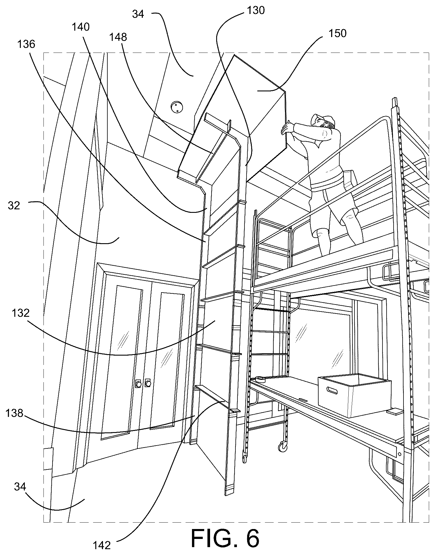 Patent US12618250 Figure 6 – Temporary protective wall partition barrier system for use during construction and demolition