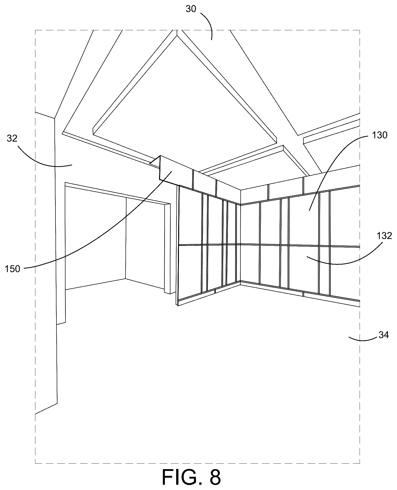 Patent US12618250 Figure 8 – Temporary protective wall partition barrier system for use during construction and demolition