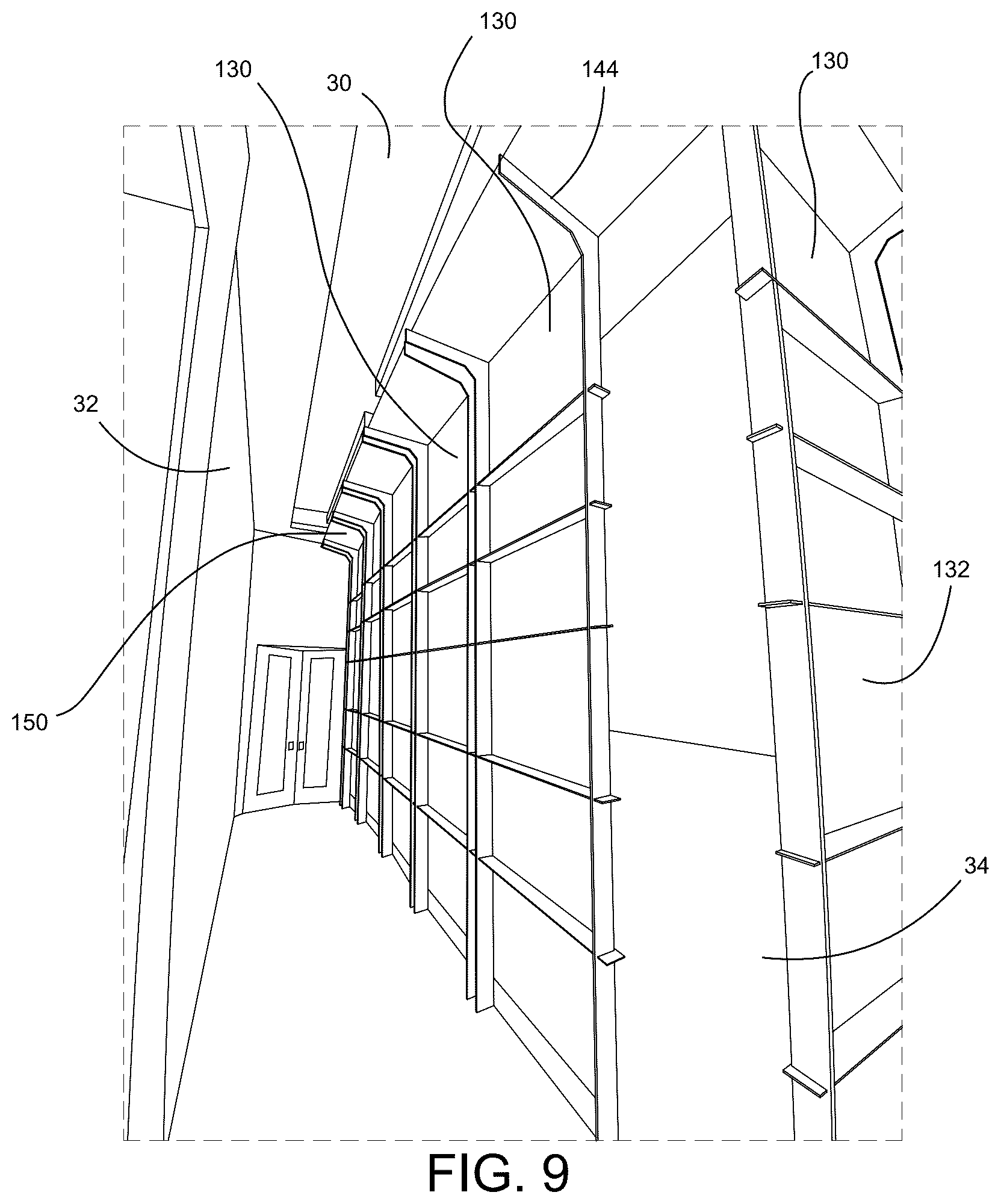 Patent US12618250 Figure 9 – Temporary protective wall partition barrier system for use during construction and demolition