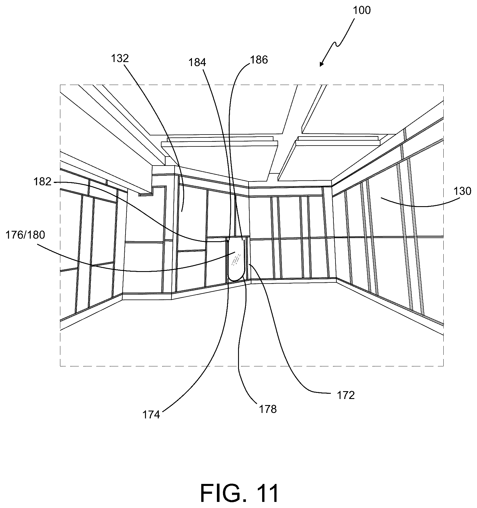 Patent US12618250 Figure 11 – Temporary protective wall partition barrier system for use during construction and demolition