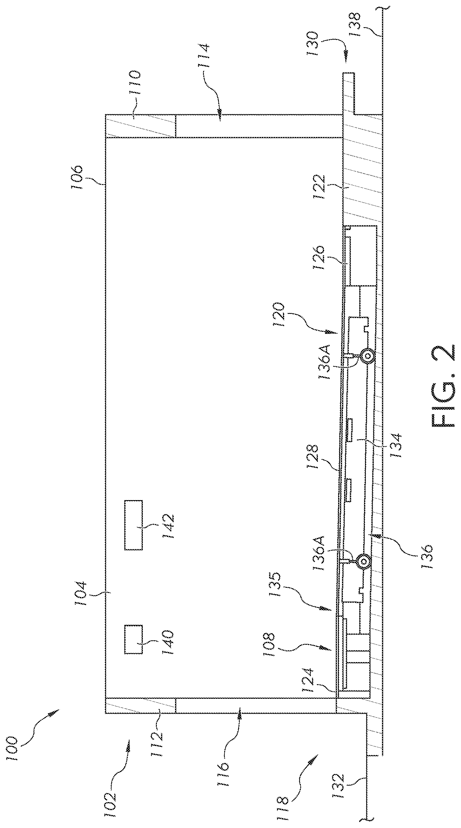Patent US12618254 Figure 2 – Parking bays having a sloped floor, and parking apparatuses and parking systems including same