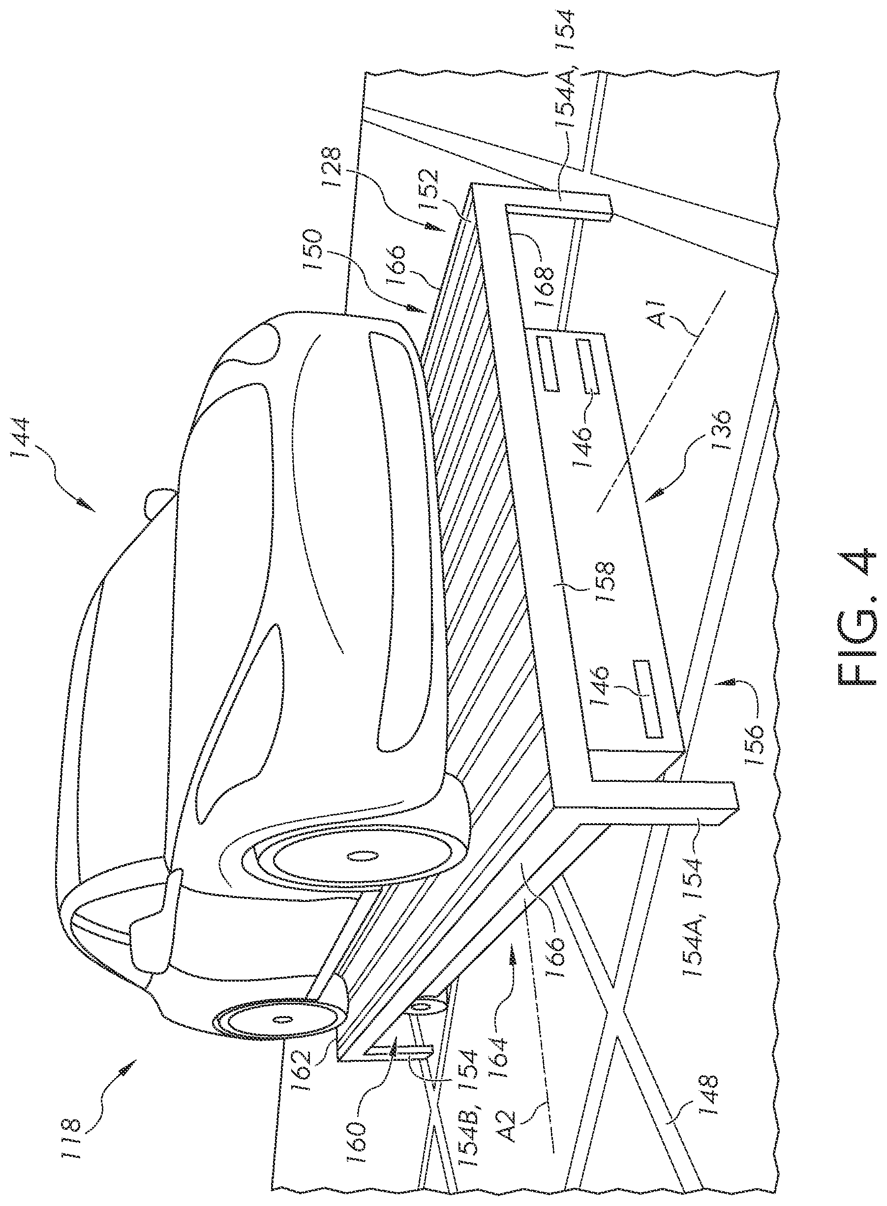 Patent US12618254 Figure 7 – Parking bays having a sloped floor, and parking apparatuses and parking systems including same