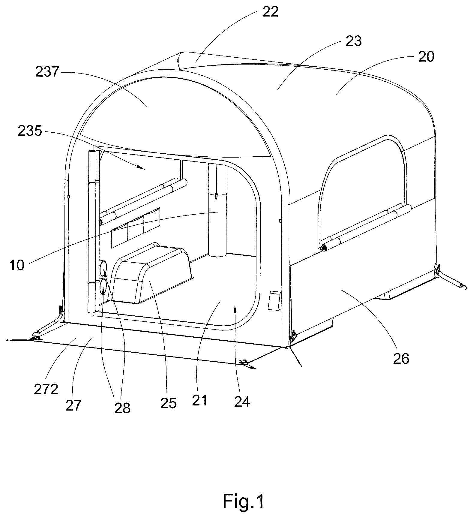 Patent US12618258 Figure 1 – Easy setup camping tent