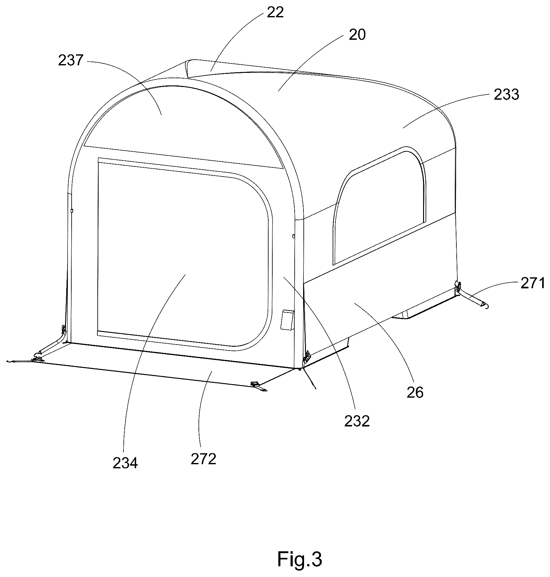 Patent US12618258 Figure 3 – Easy setup camping tent