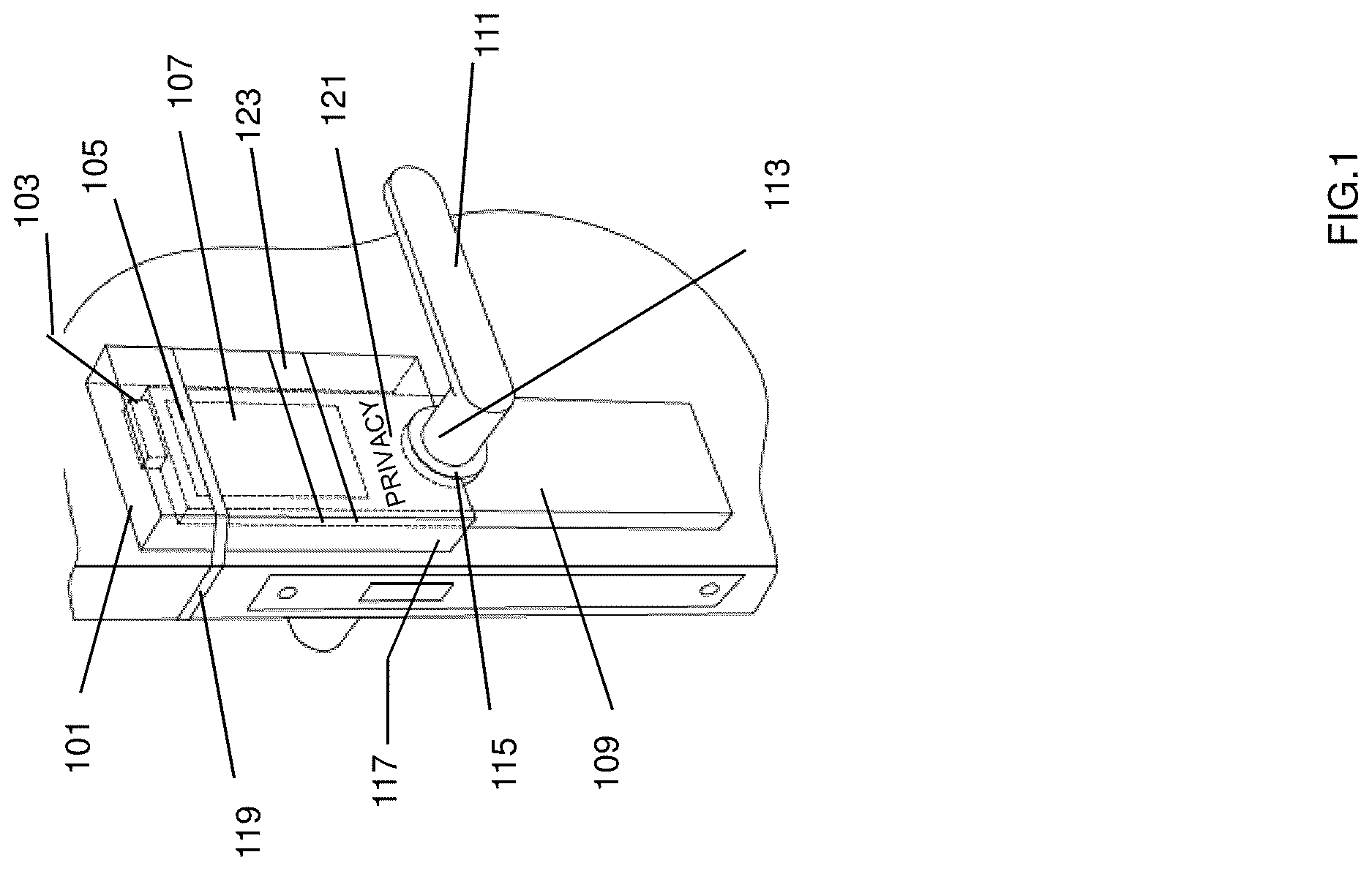 Patent US12618264 Figure 1 – Privacy system for electronic door locks