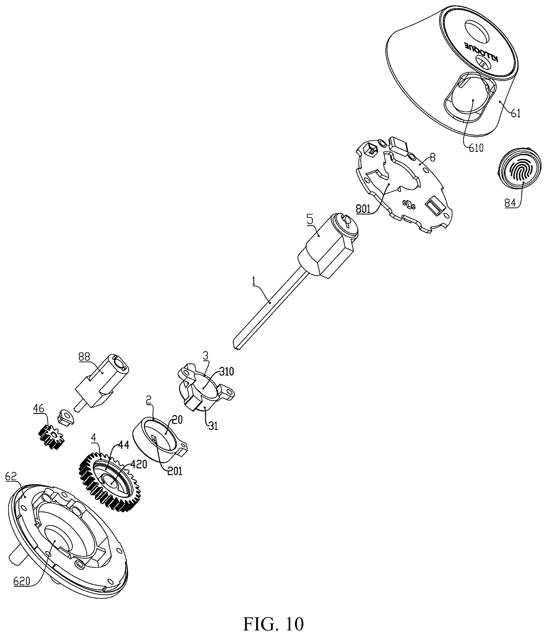 Patent US12618268 Figure 10 – Door lock with both manual and electric unlocking functions