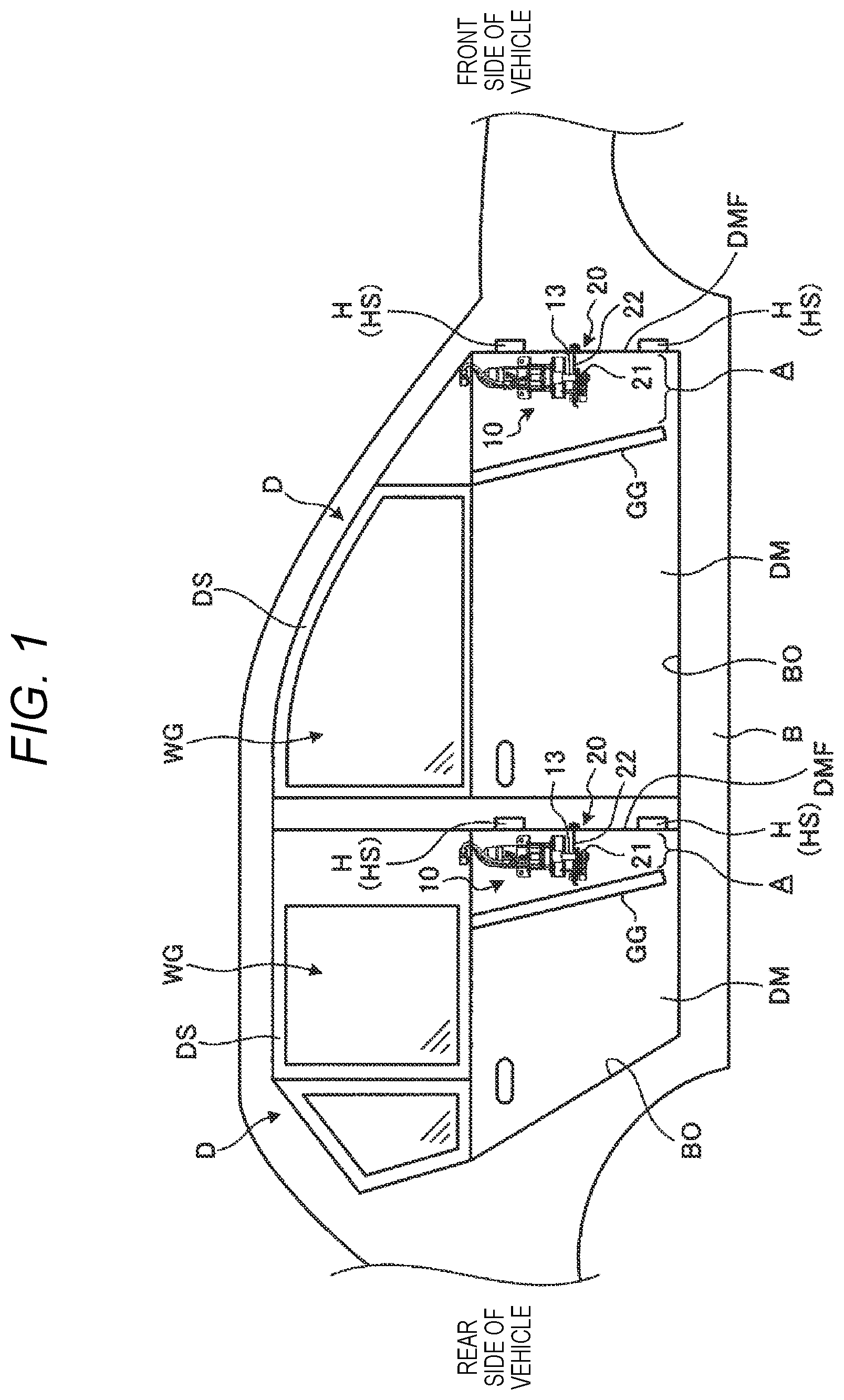 Patent US12618279 Figure 1 – Door opening and closing device