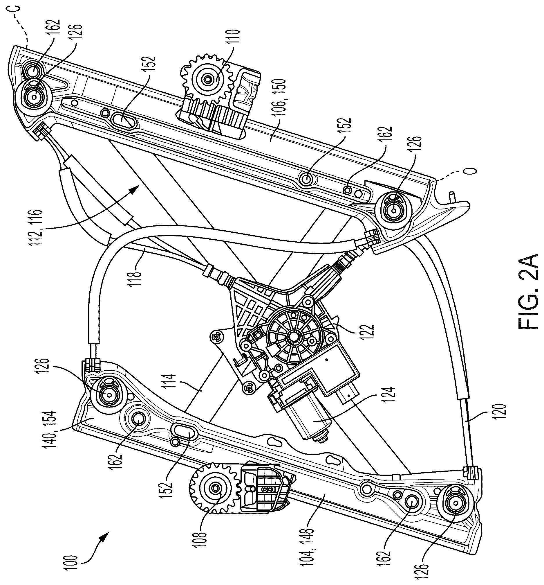 Patent US12618280 Figure 3 – Rigid window regulator for automated installation