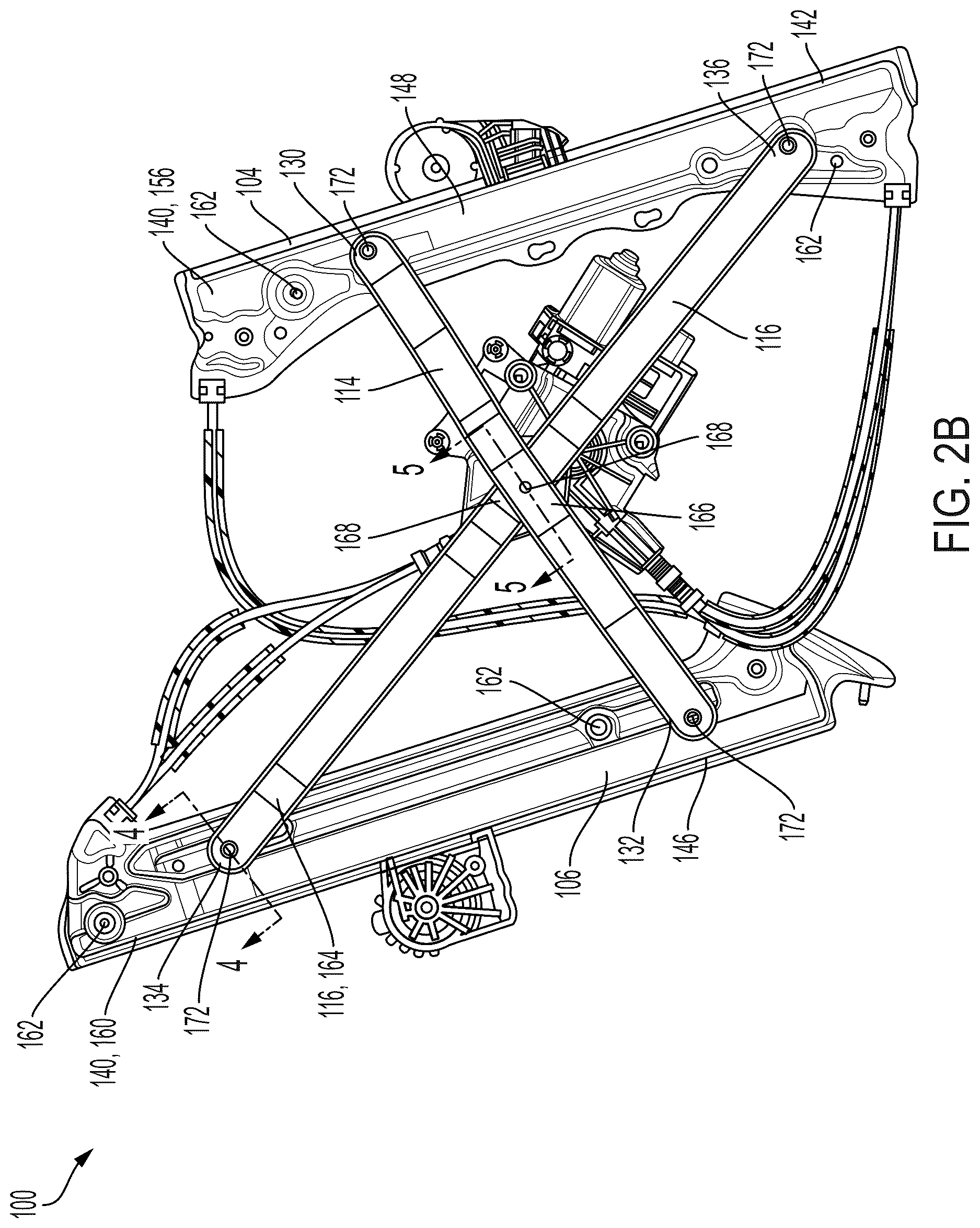 Patent US12618280 Figure 4 – Rigid window regulator for automated installation