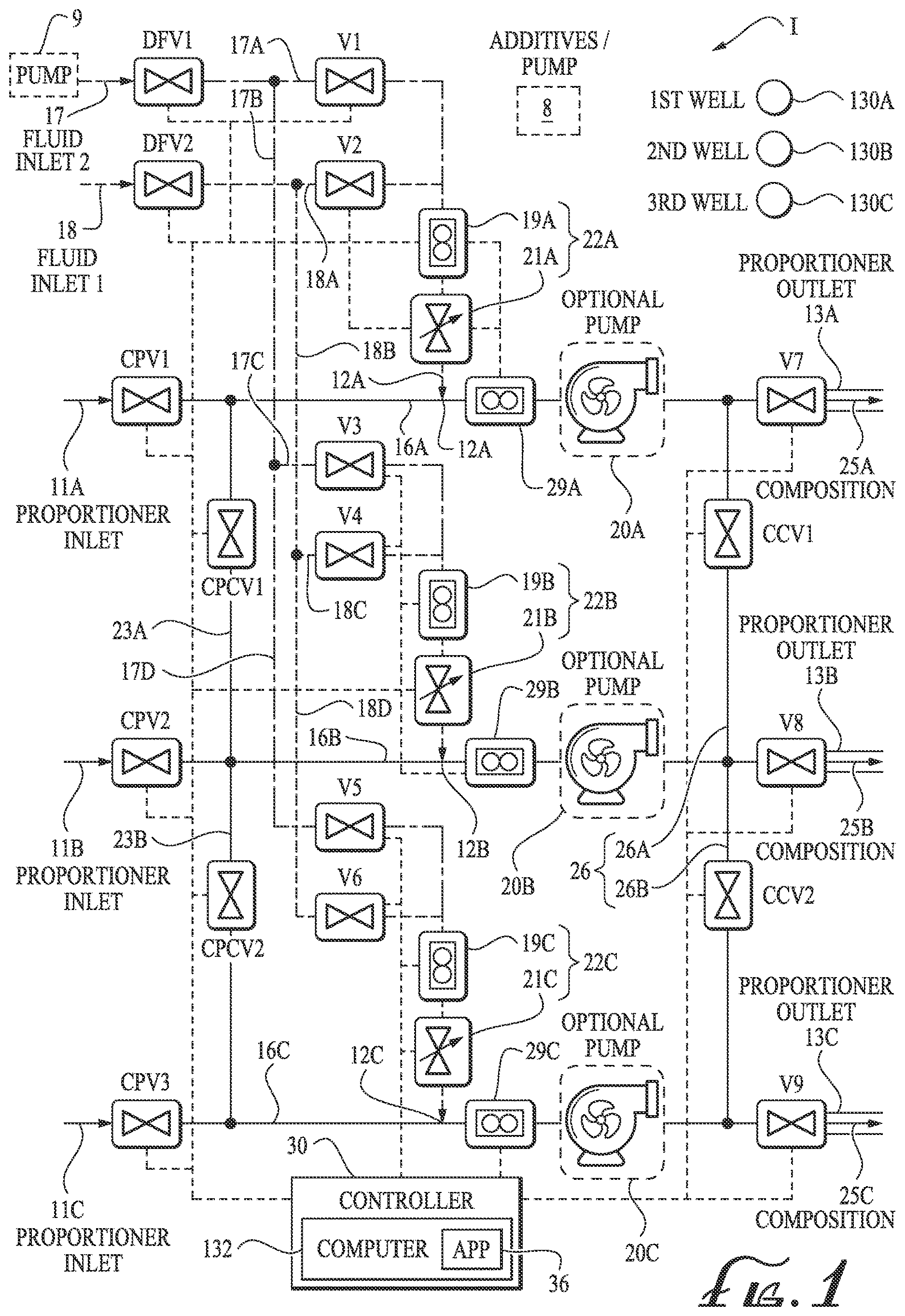 Patent US12618315 Figure 1 – Slurry proportioner system