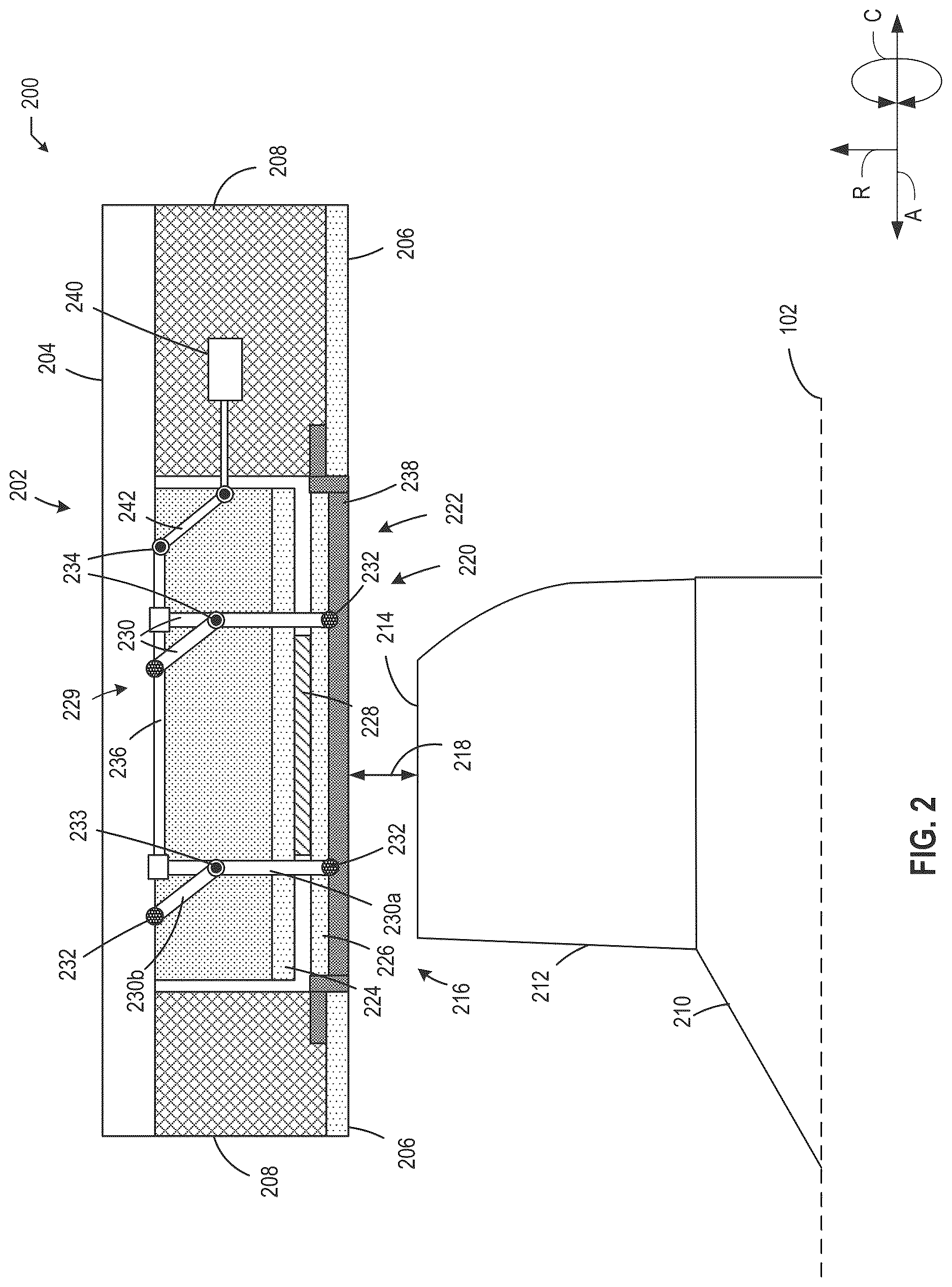 Patent US12618333 Figure 2 – Variable flowpath casings for blade tip clearance control