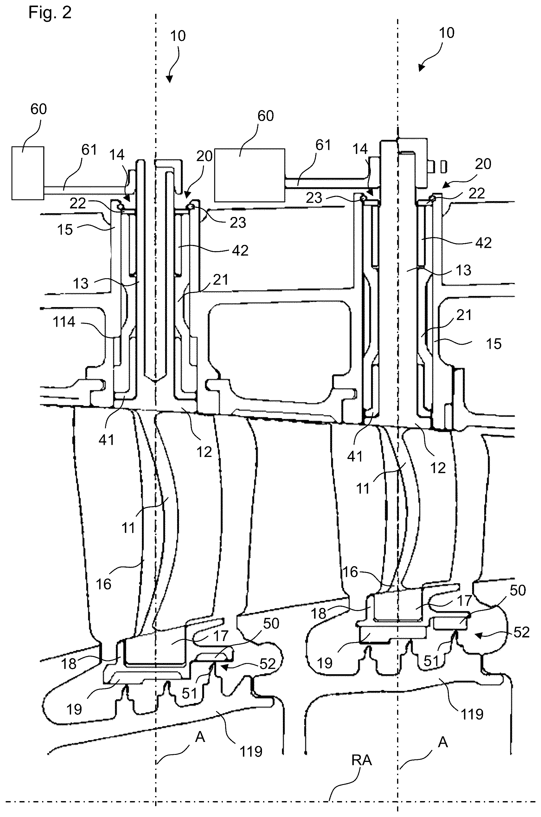Patent US12618334 Figure 2 – Stator vane assembly of a turbomachine and method for assembling a stator vane assembly