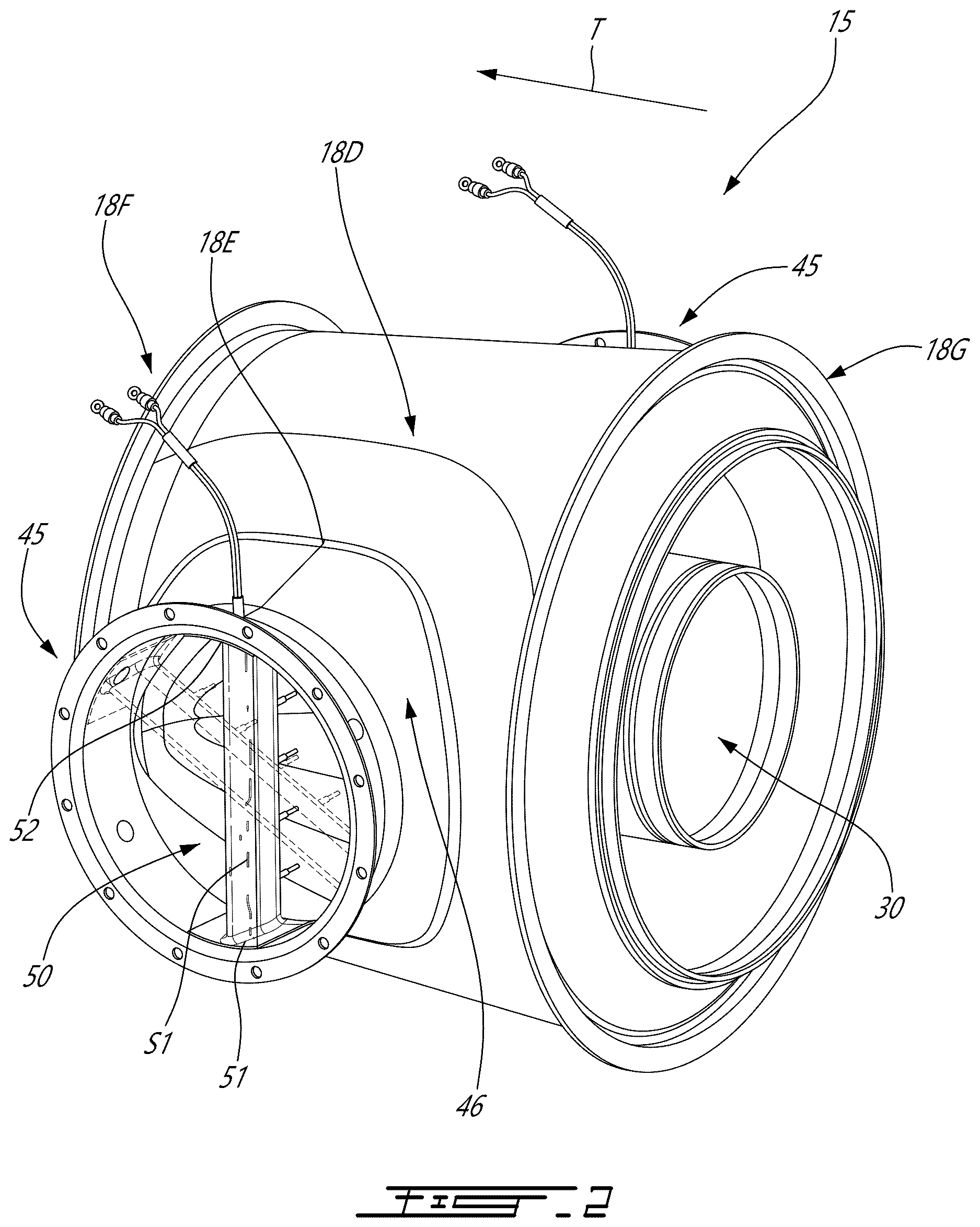 Patent US12618342 Figure 2 – Turbine exhaust case with stiffening brace