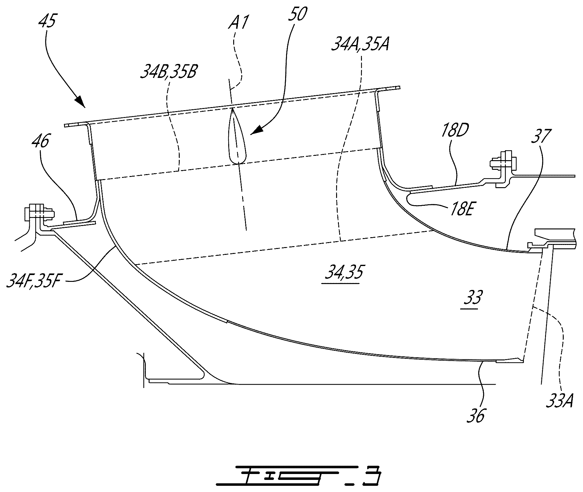 Patent US12618342 Figure 3 – Turbine exhaust case with stiffening brace