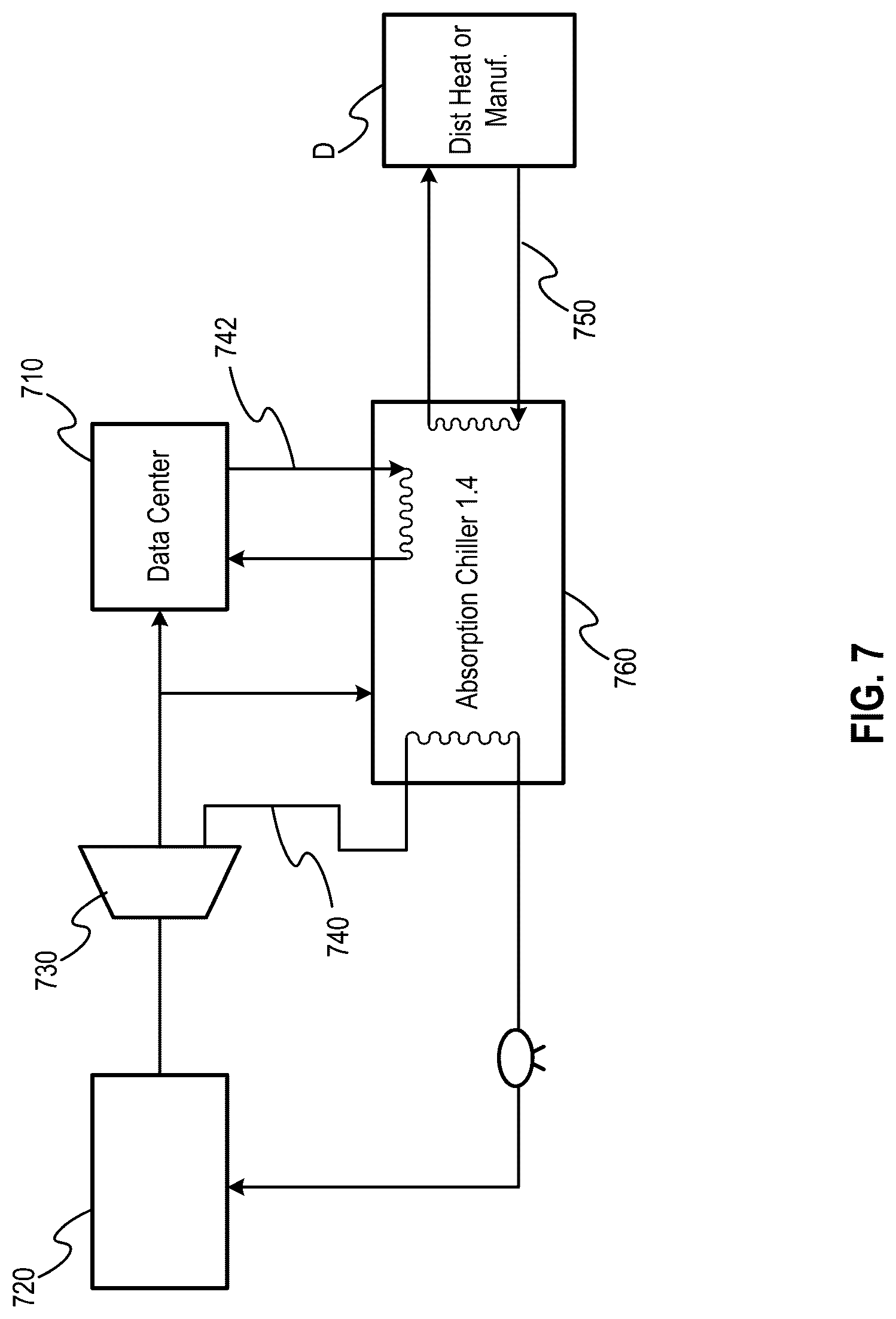 Patent US12618343 Figure 7 – Thermal energy storage system with a heat pump for improved efficiency