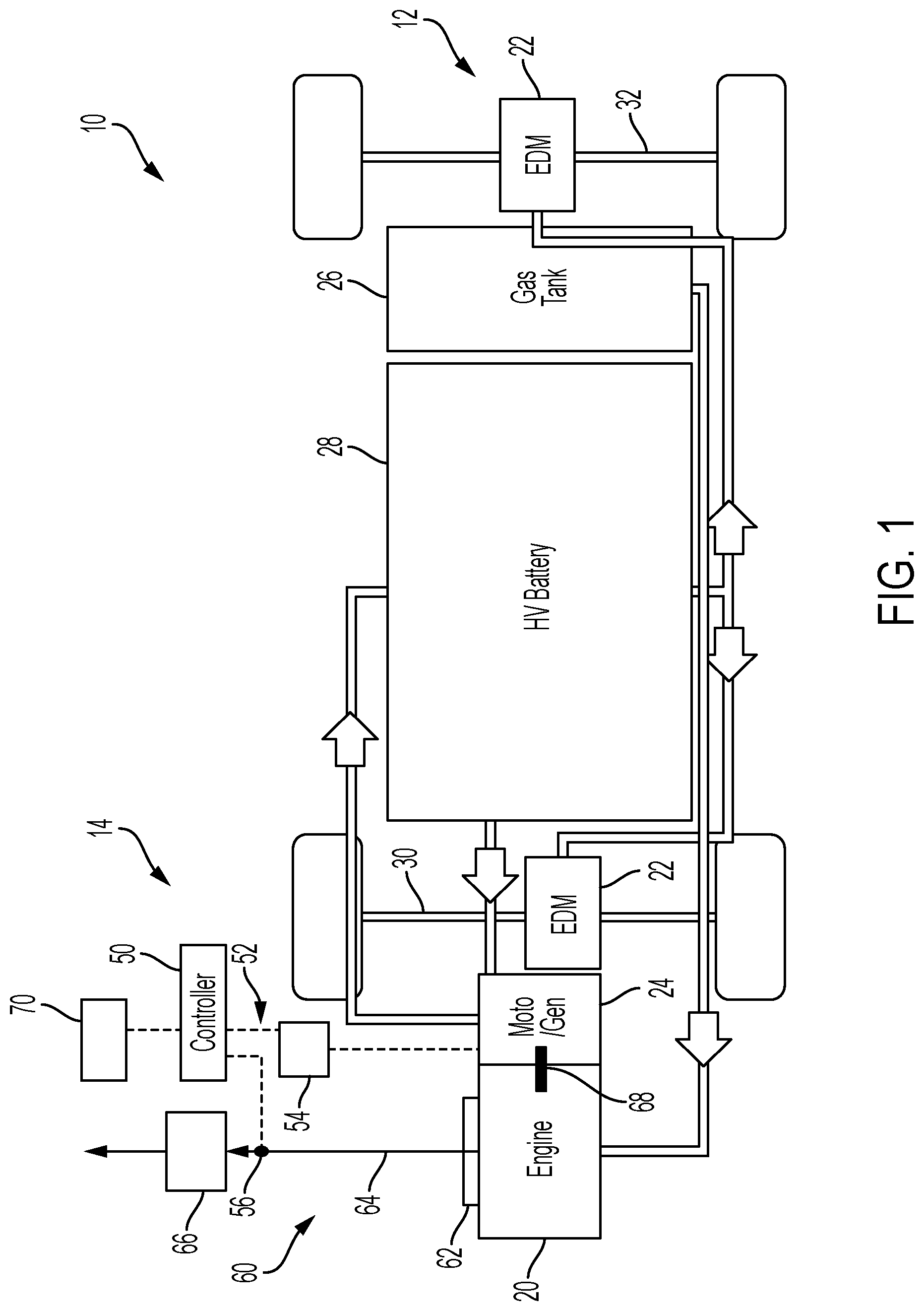 Patent US12618347 Figure 1 – Hybrid vehicle rapid catalyst exhaust cooling