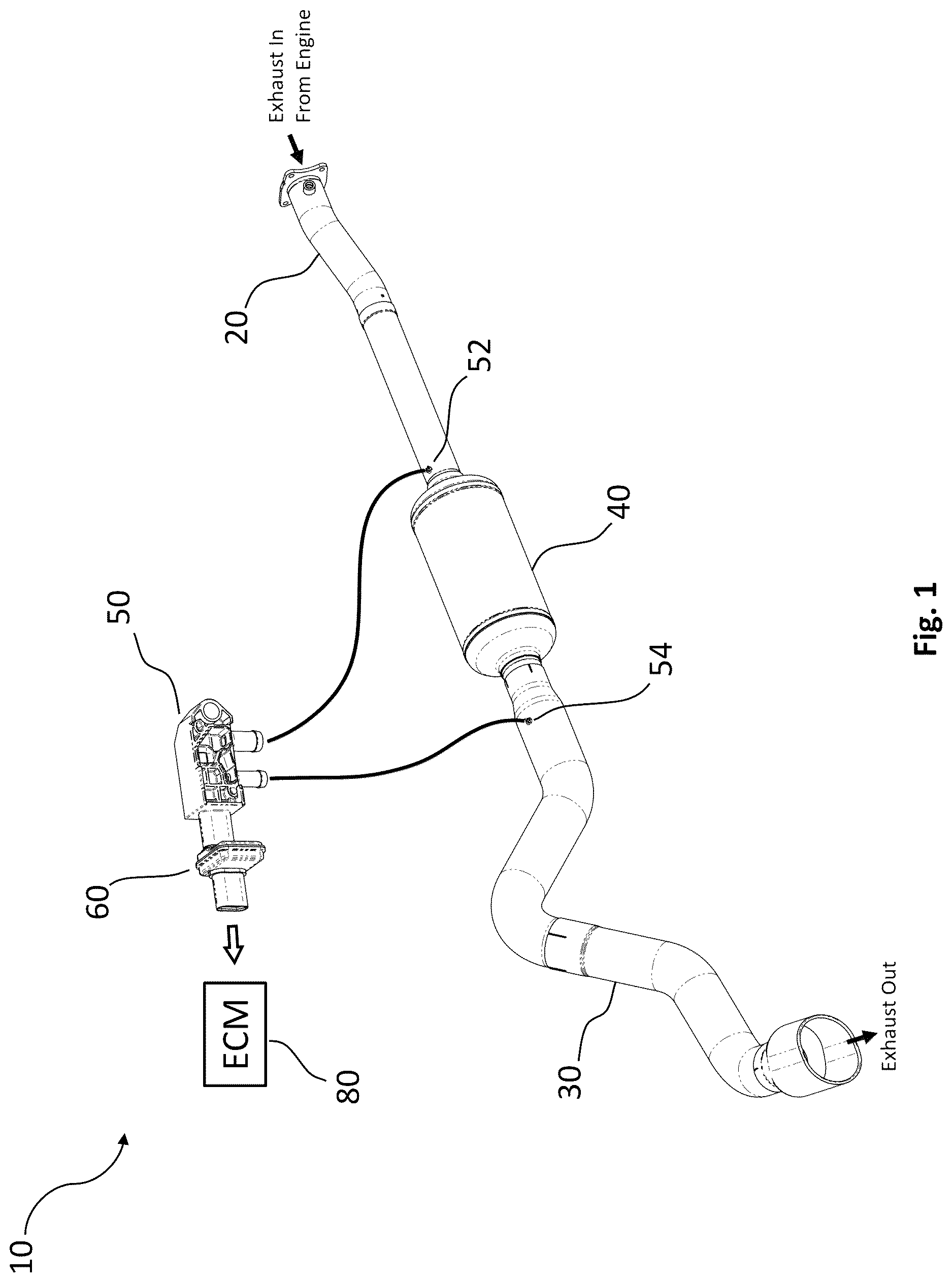 Patent US12618353 Figure 1 – Low resistance exhaust system with correction module for regeneration control