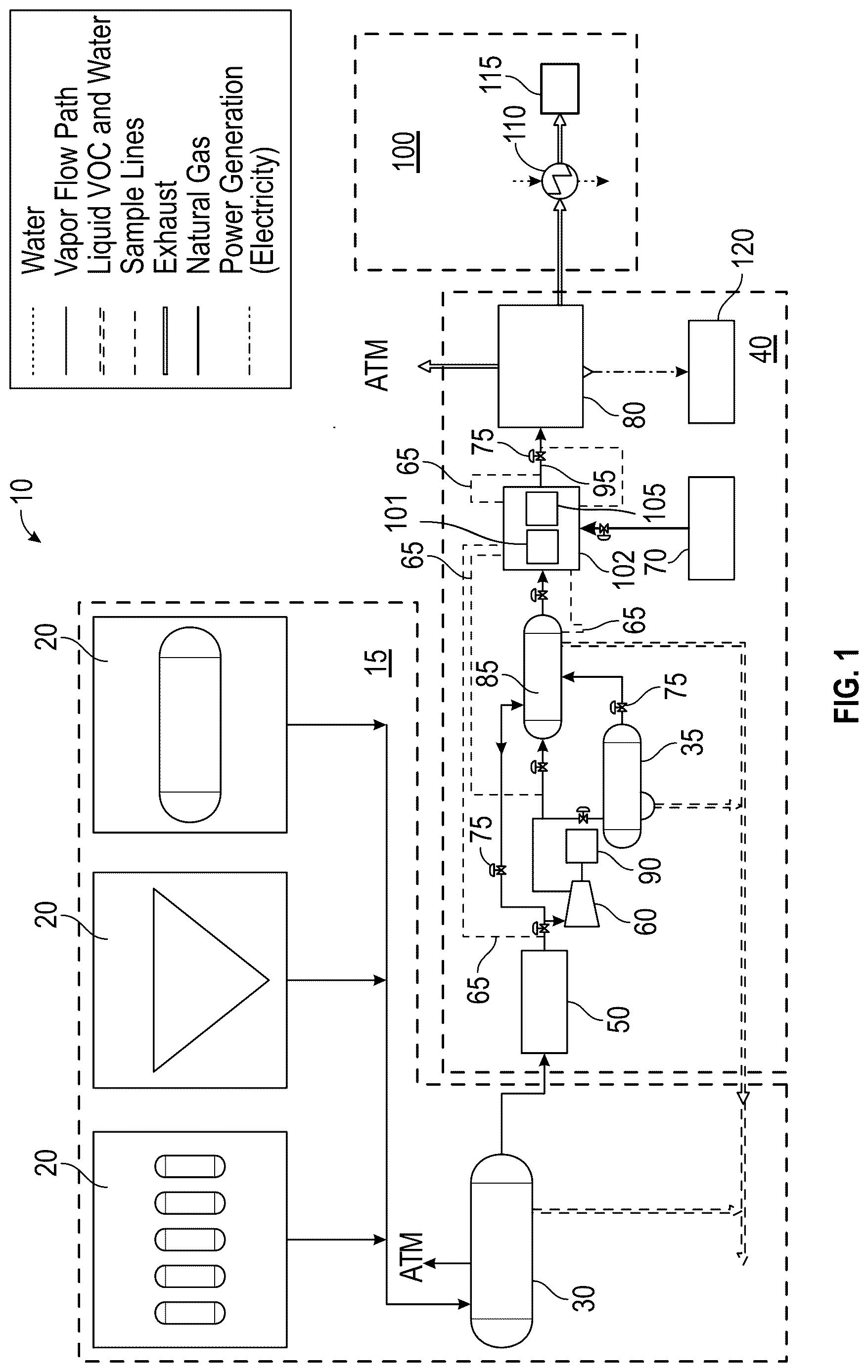 Patent US12618359 Figure 1 – System and method for diluting vapor and generating electricity