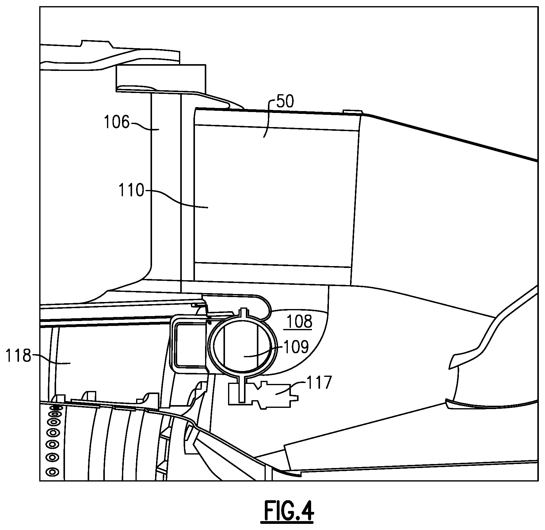 Patent US12618363 Figure 4 – Bifurcation air scoop for gas turbine engine