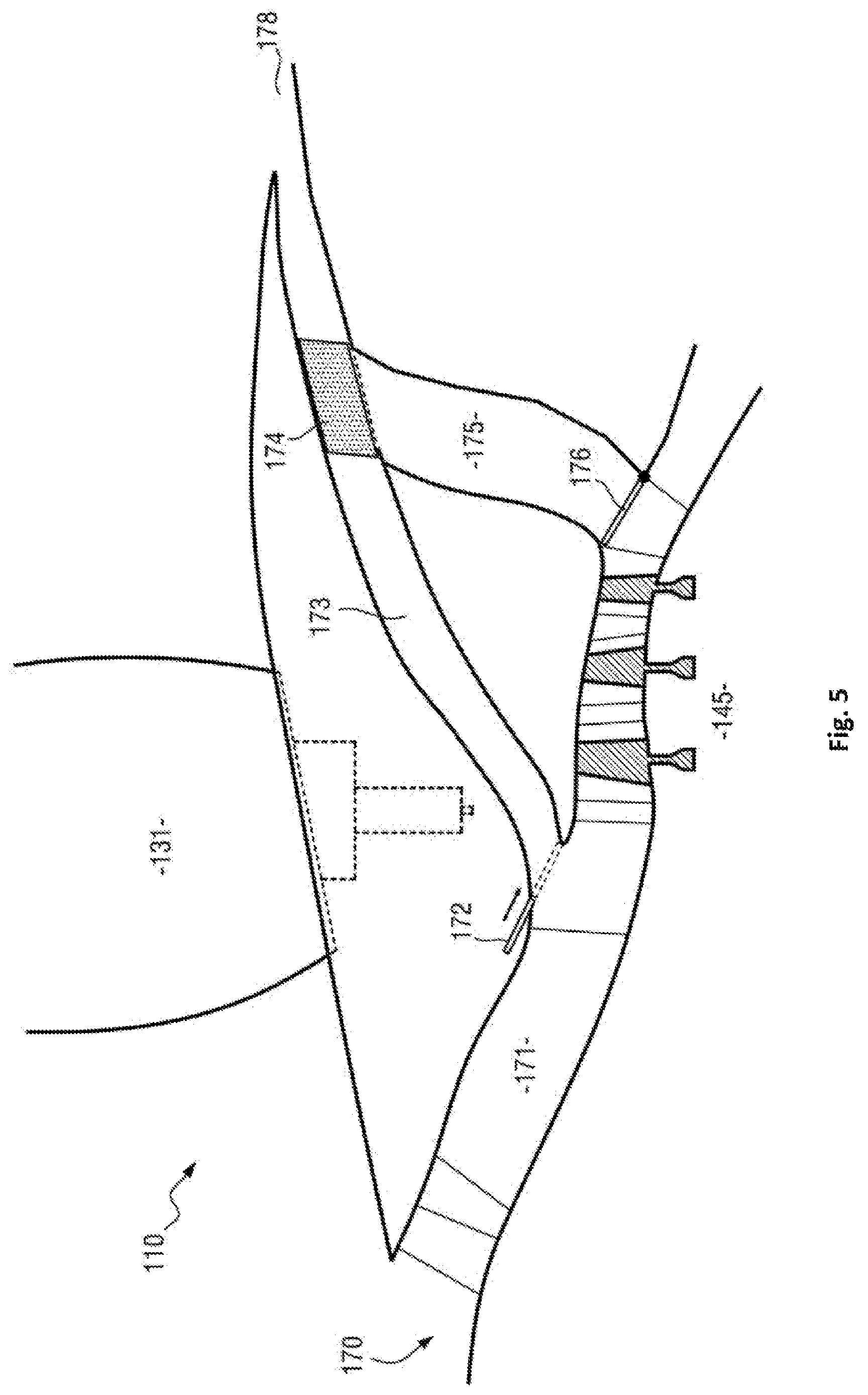 Patent US12618377 Figure 5 – Unducted propeller gas turbine comprising a cooling air channel and a variable bleed valve ejection channel