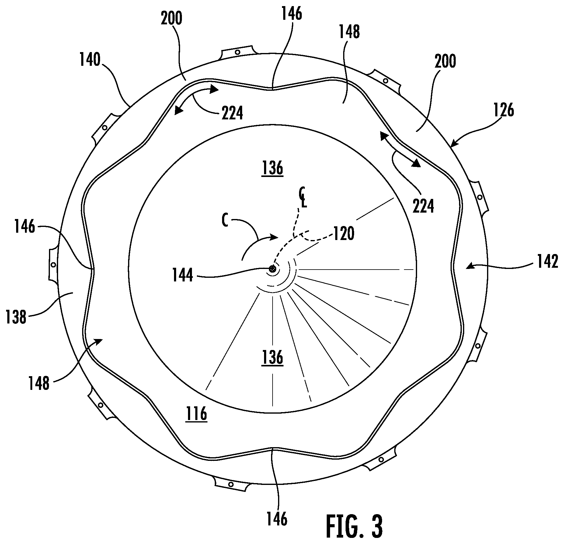 Patent US12618381 Figure 3 – Gas turbine exhaust nozzle noise abatement
