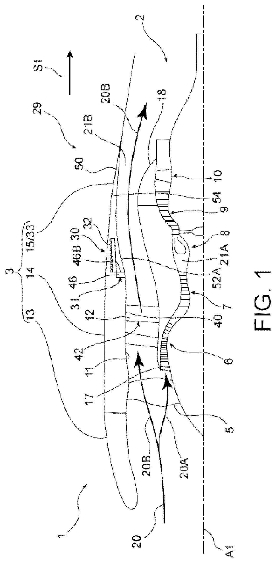 Patent US12618382 Figure 1 – Thrust reverser comprising at least one deployable deflecting membrane