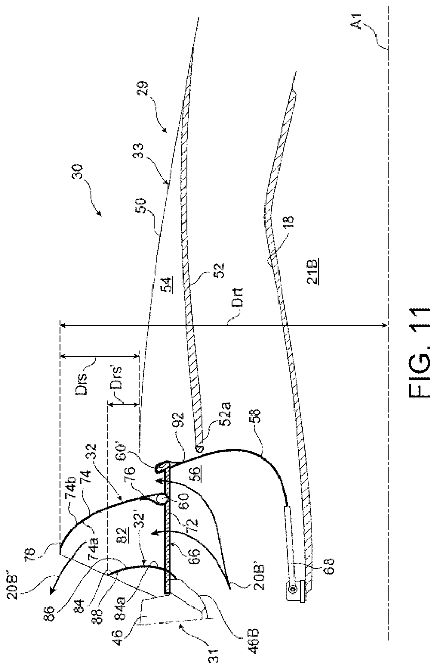 Patent US12618382 Figure 11 – Thrust reverser comprising at least one deployable deflecting membrane