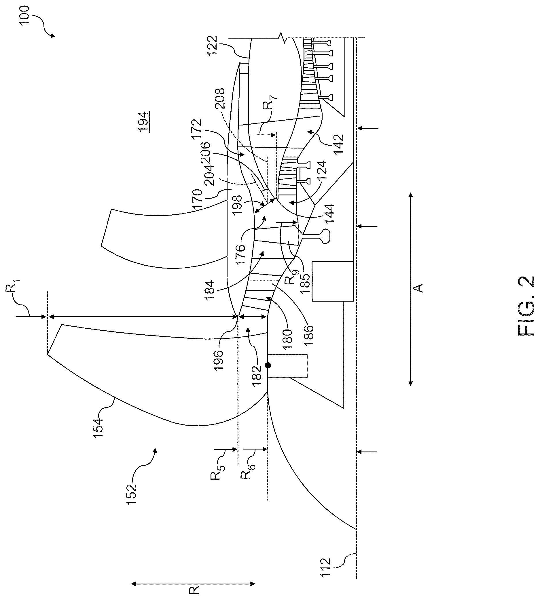 Patent US12618384 Figure 2 – Gas turbine engine having a bypass passage, a fan duct, and a core duct