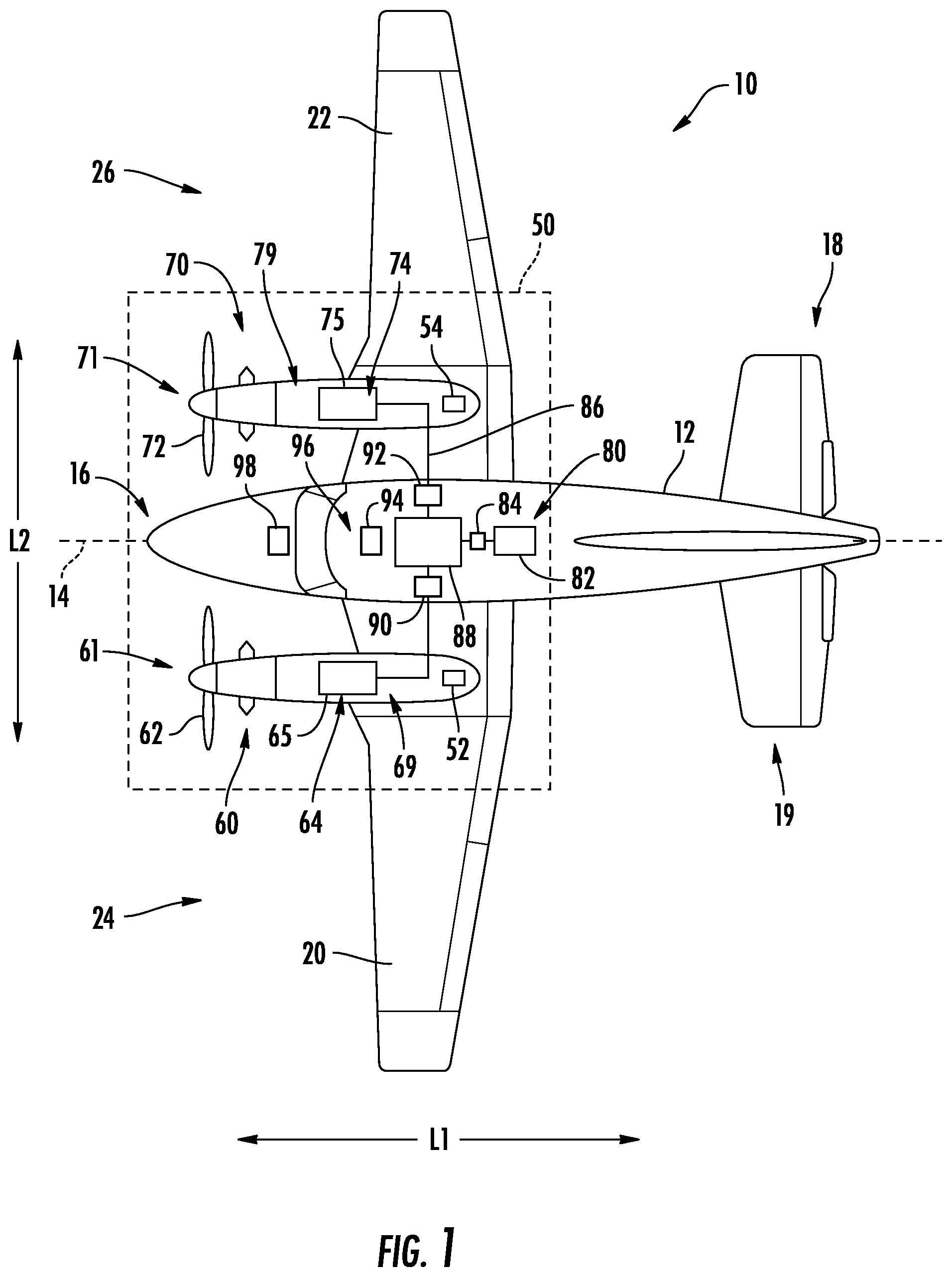 Patent US12618385 Figure 1 – Hybrid-electric propulsion system equipped with a coupler for switching between modes of operation