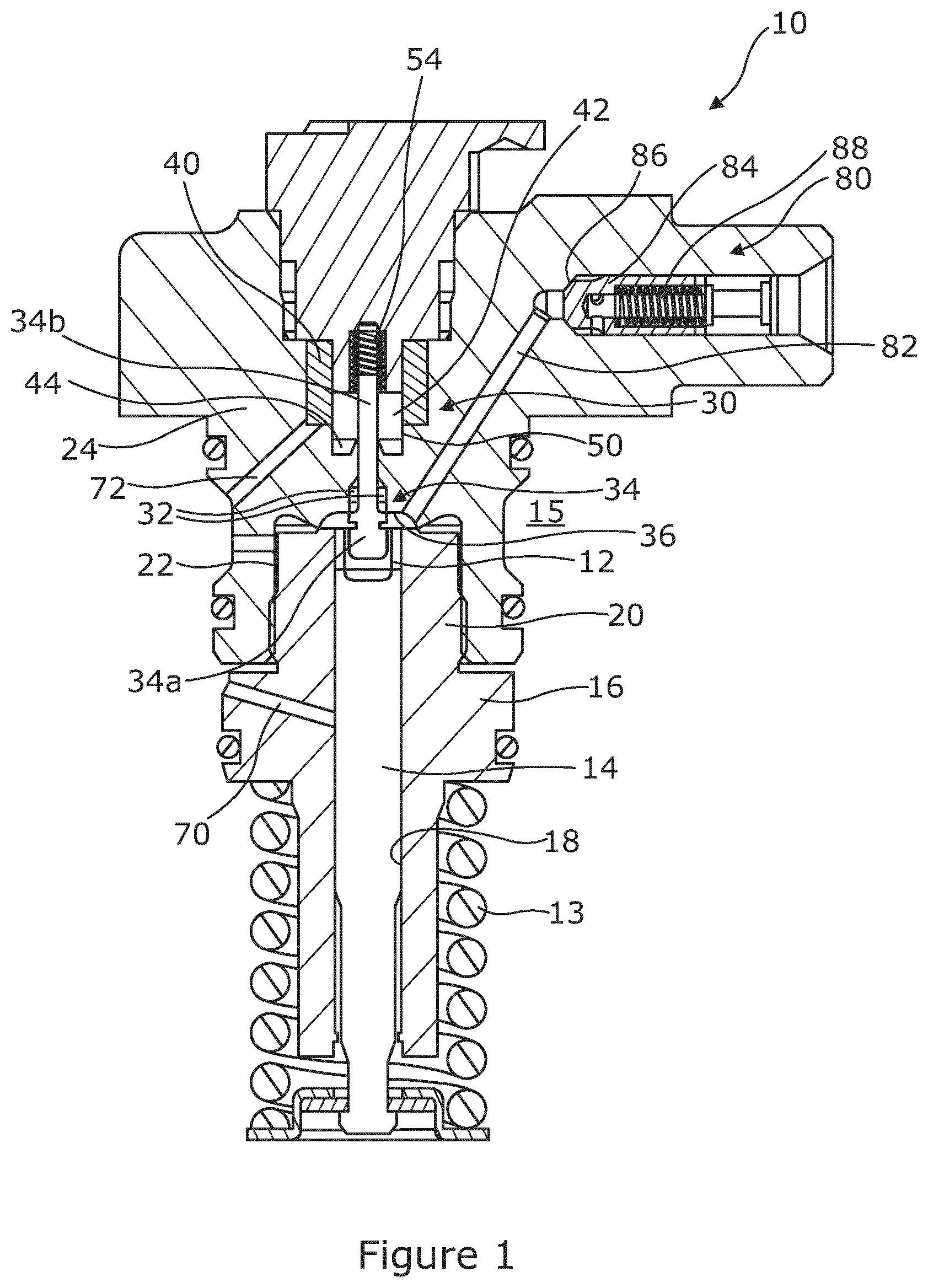 Patent US12618387 Figure 1 – Valve assembly for a fuel pump
