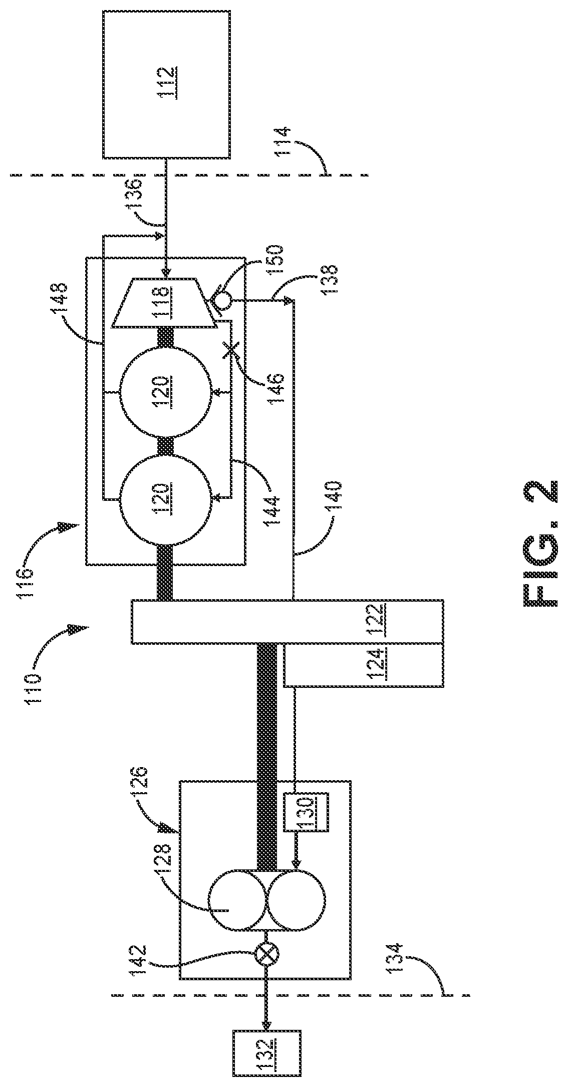 Patent US12618410 Figure 2 – Fuel system with electric generator integrated boost stage