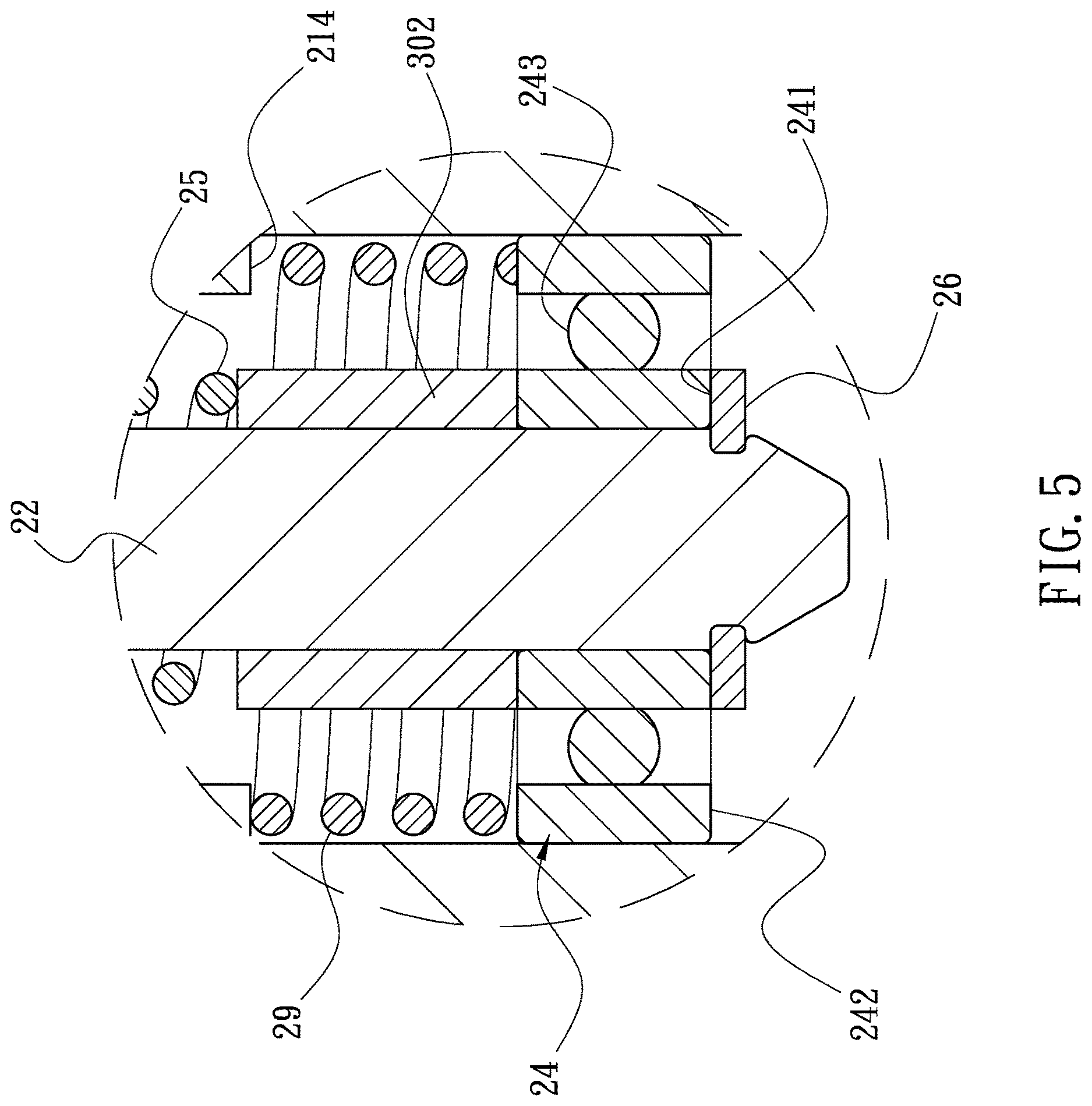 Patent US12618415 Figure 5 – Fan bearing anti-slip fixing structure with bushing