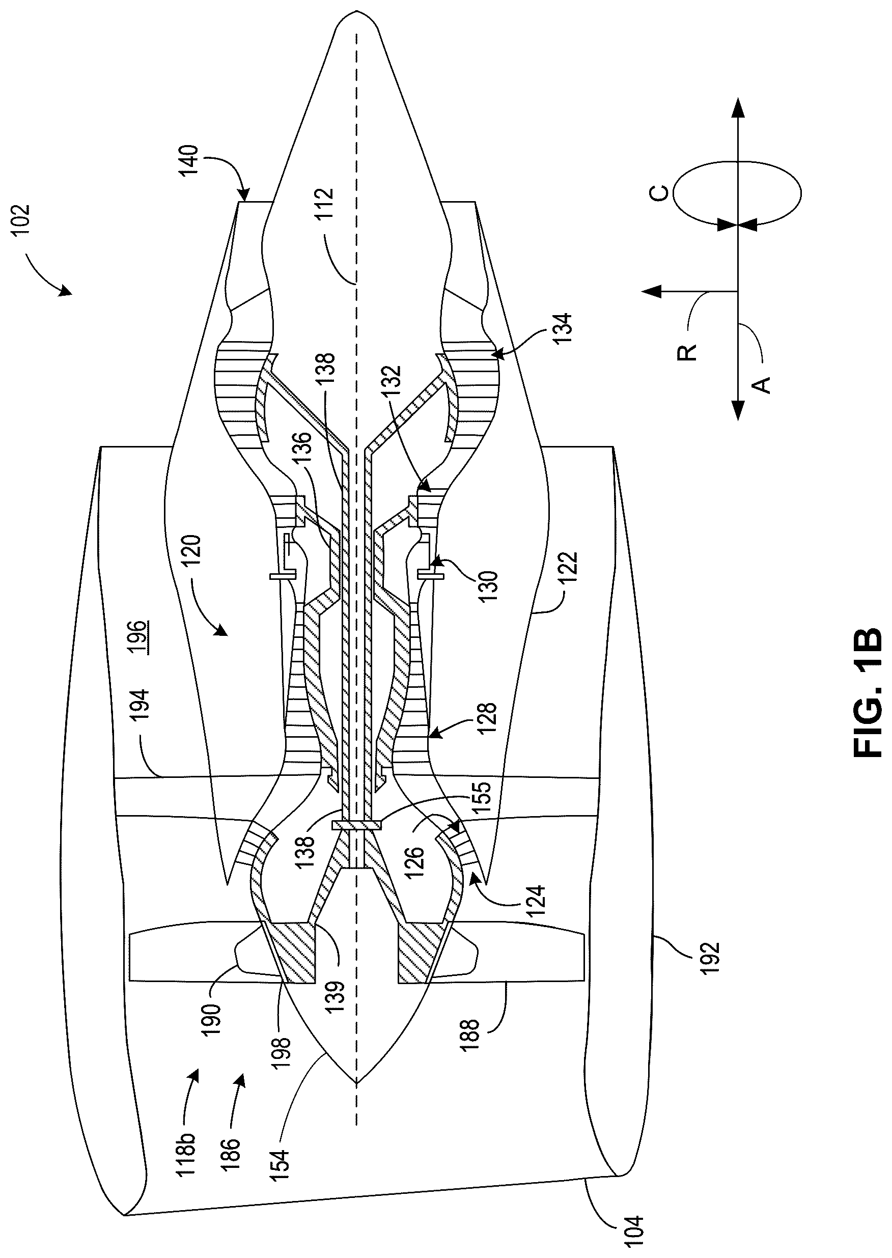 Patent US12618416 Figure 2 – Trunnions having multiple fan blades for use with an aircraft engine