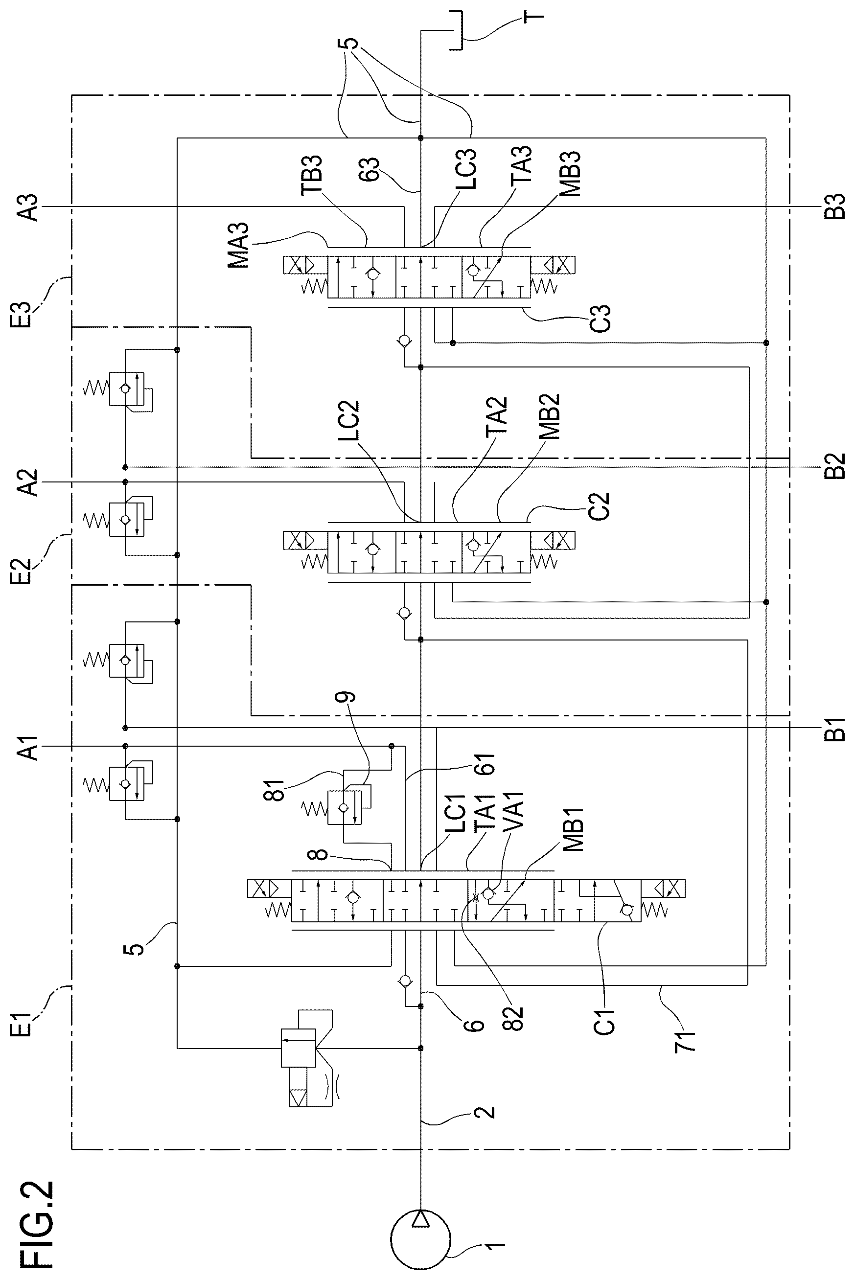 Patent US12618422 Figure 2 – Hydraulic distributor with compensation device for directional valves