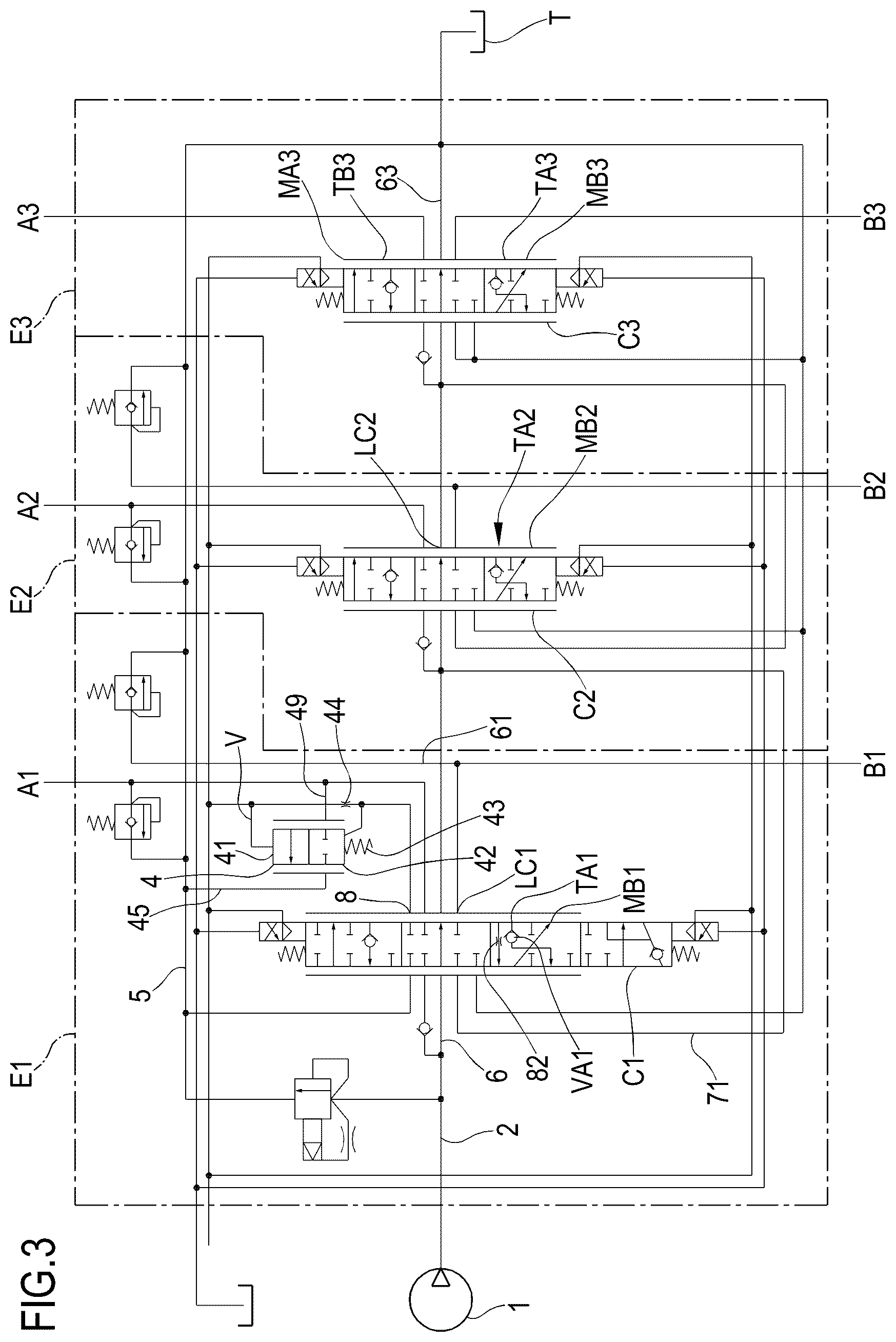 Patent US12618422 Figure 3 – Hydraulic distributor with compensation device for directional valves
