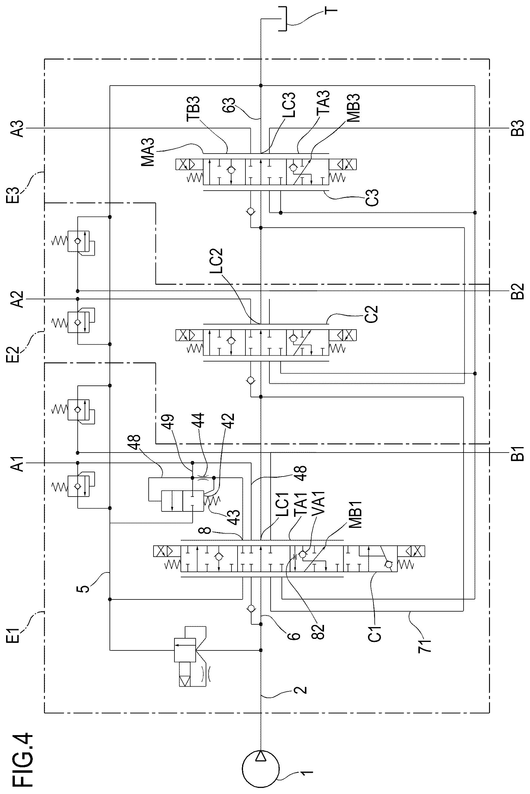 Patent US12618422 Figure 4 – Hydraulic distributor with compensation device for directional valves