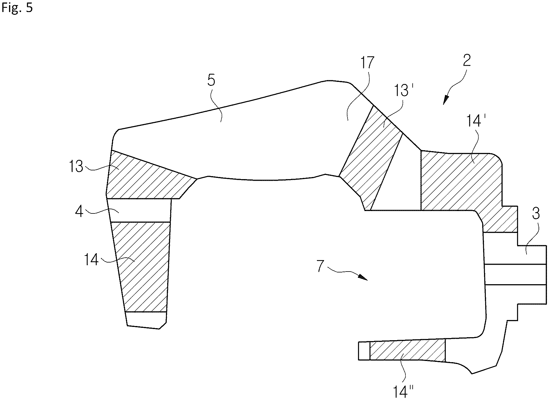 Patent US12618443 Figure 5 – Caliper housing for a disk brake system and method for manufacturing a caliper housing