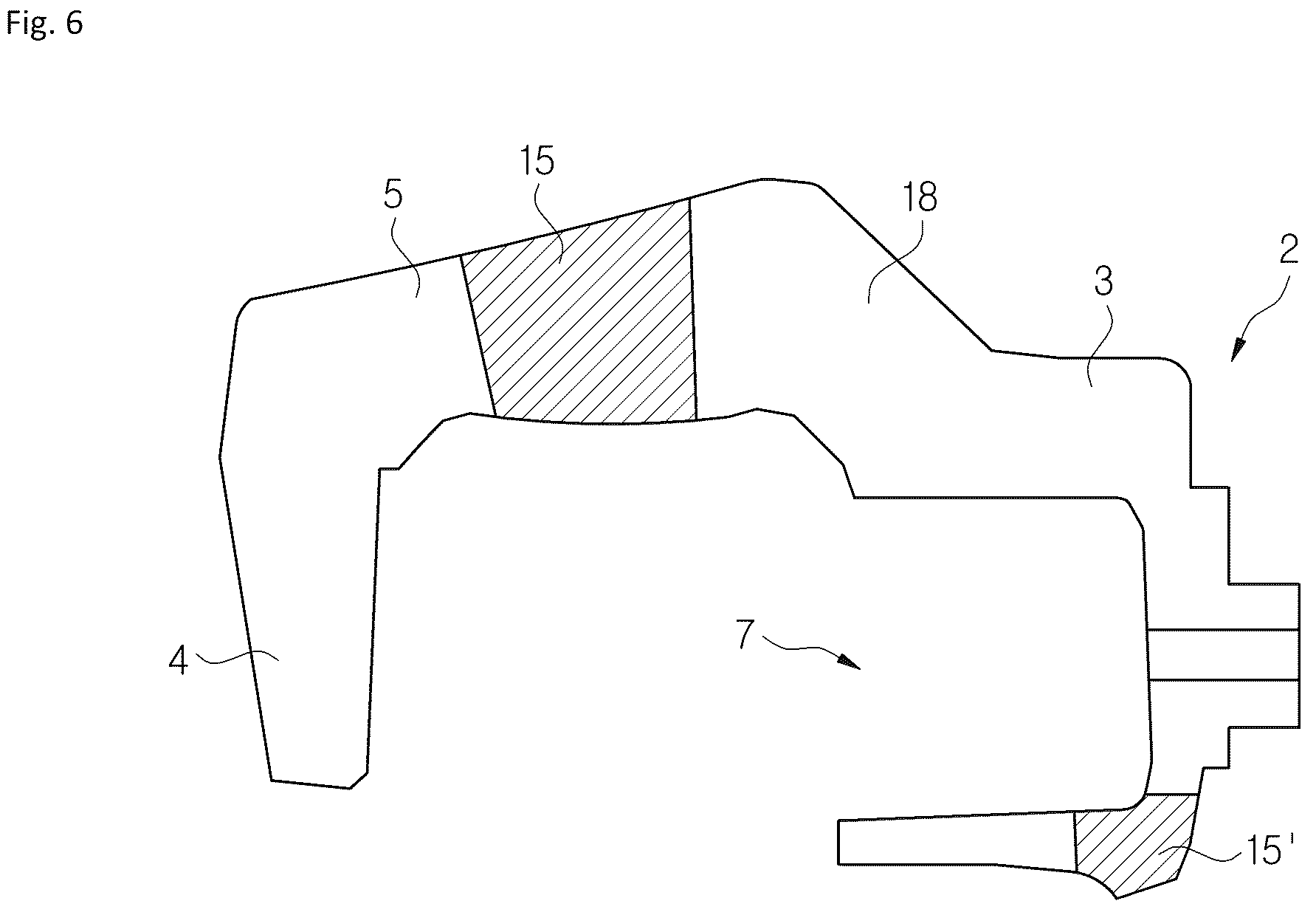 Patent US12618443 Figure 6 – Caliper housing for a disk brake system and method for manufacturing a caliper housing