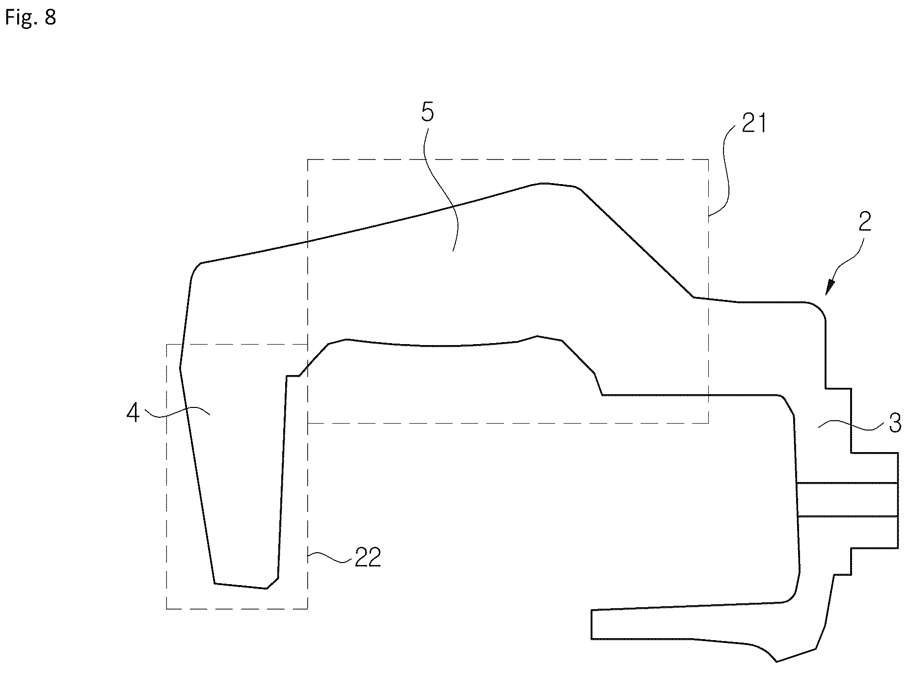 Patent US12618443 Figure 8 – Caliper housing for a disk brake system and method for manufacturing a caliper housing