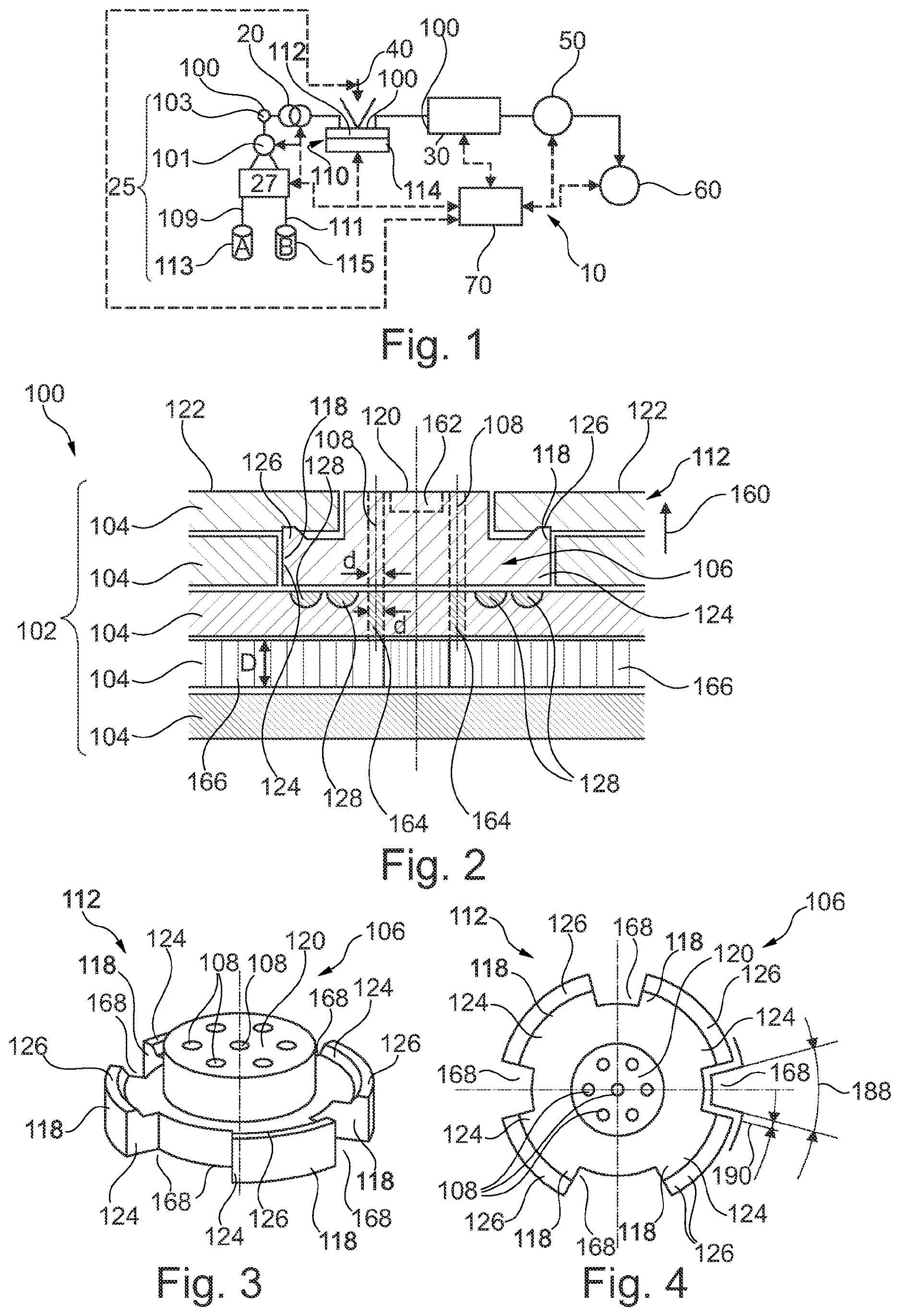 Patent US12618491 Figure 1 – Microfluidic component with metal layer stack and fluid conduit element made of another material bonded with it