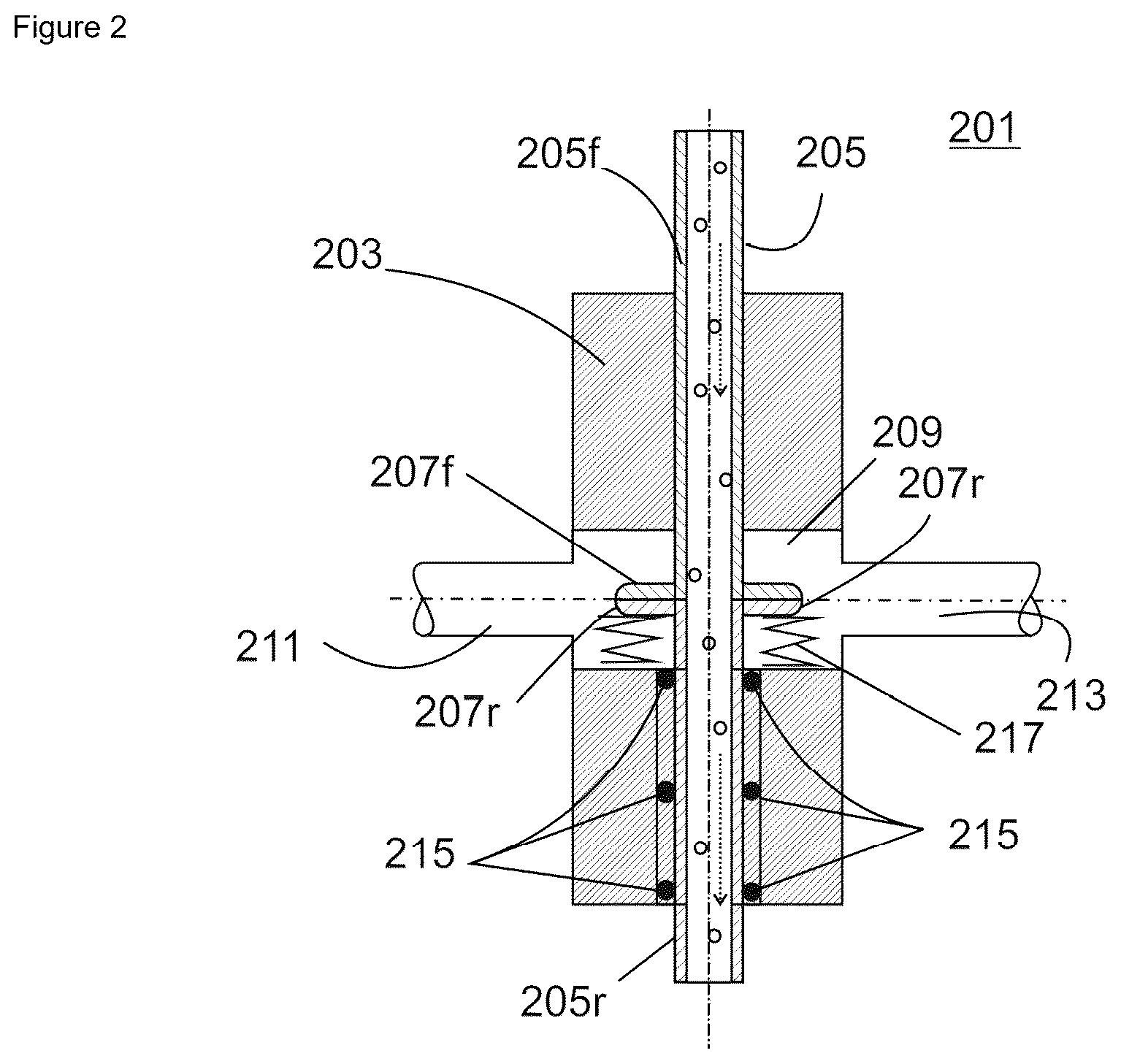 Patent US12618497 Figure 2 – Powder rotary feedthrough having a purge chamber