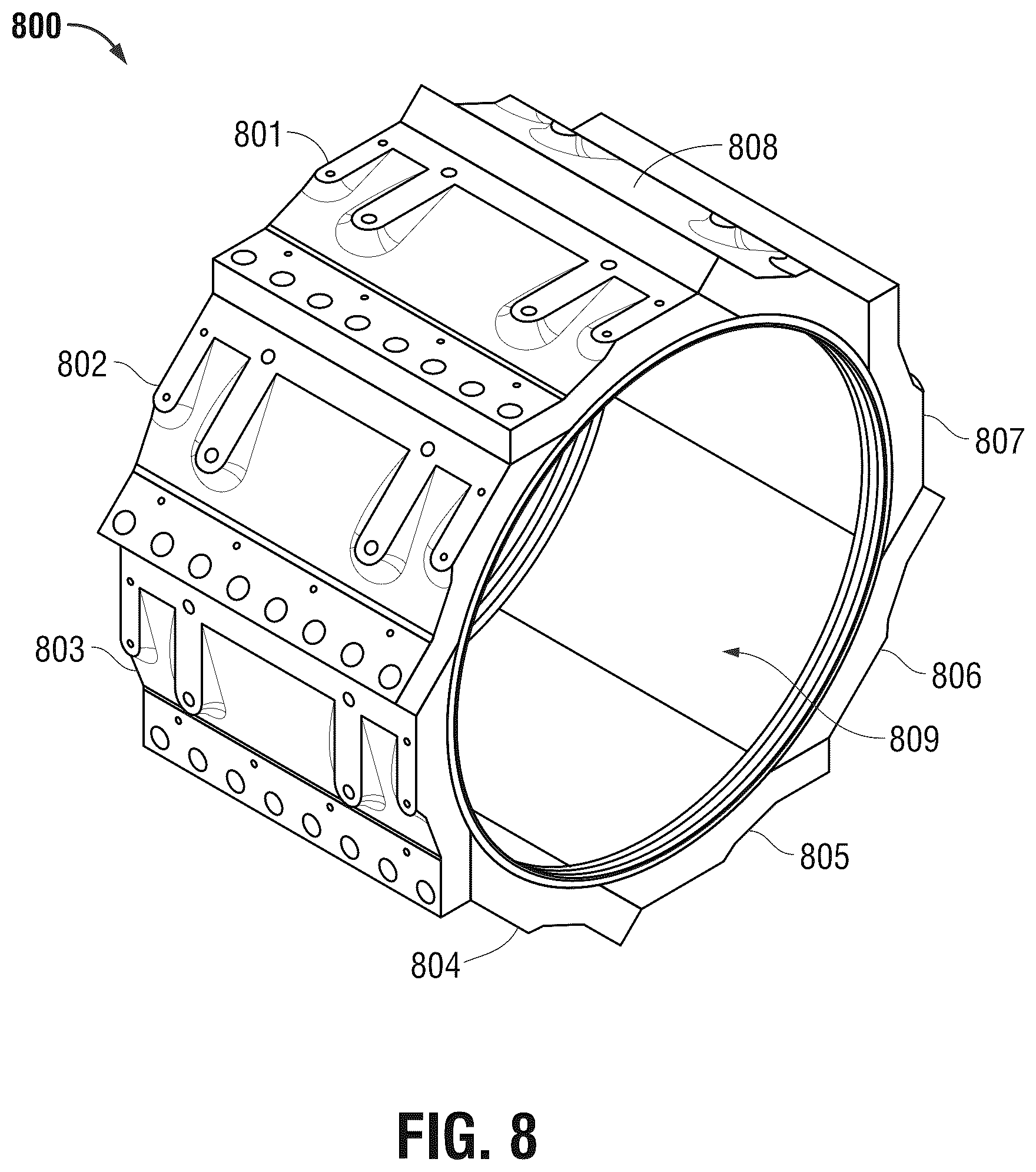 Patent US12618503 Figure 8 – System and method for containment of fluids from a compromised pipe or piping system