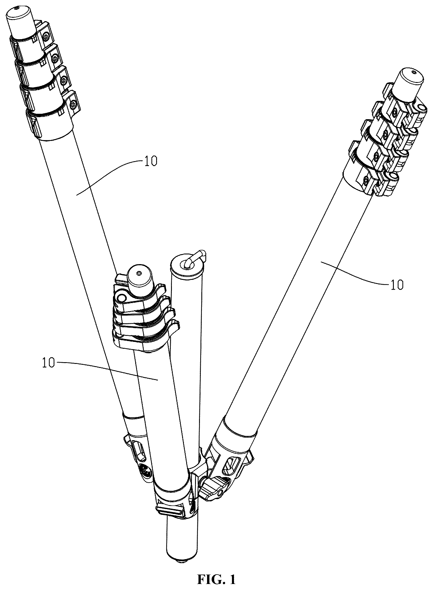 Patent US12618509 Figure 1 – Telescopic support foot and support frame