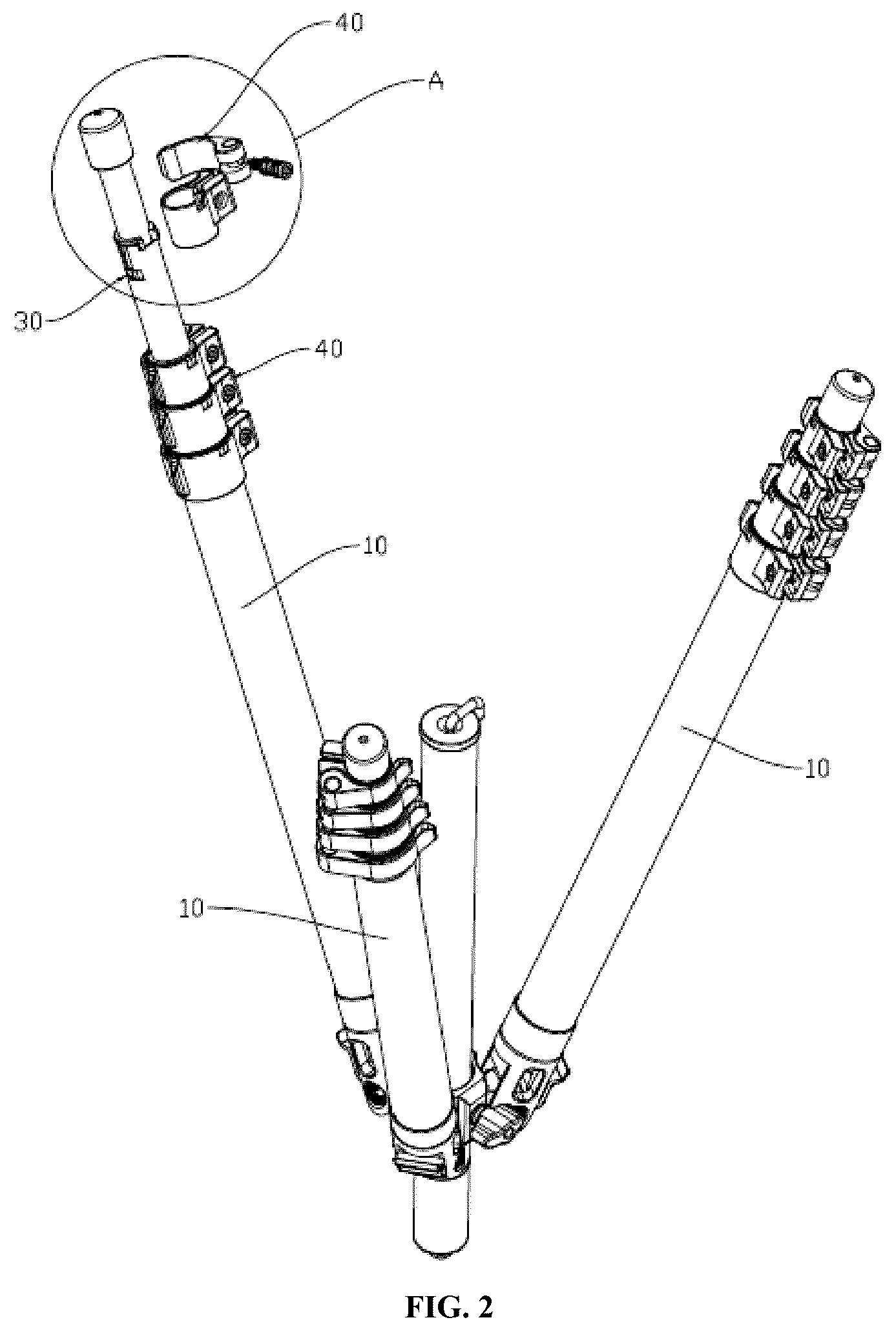 Patent US12618509 Figure 2 – Telescopic support foot and support frame