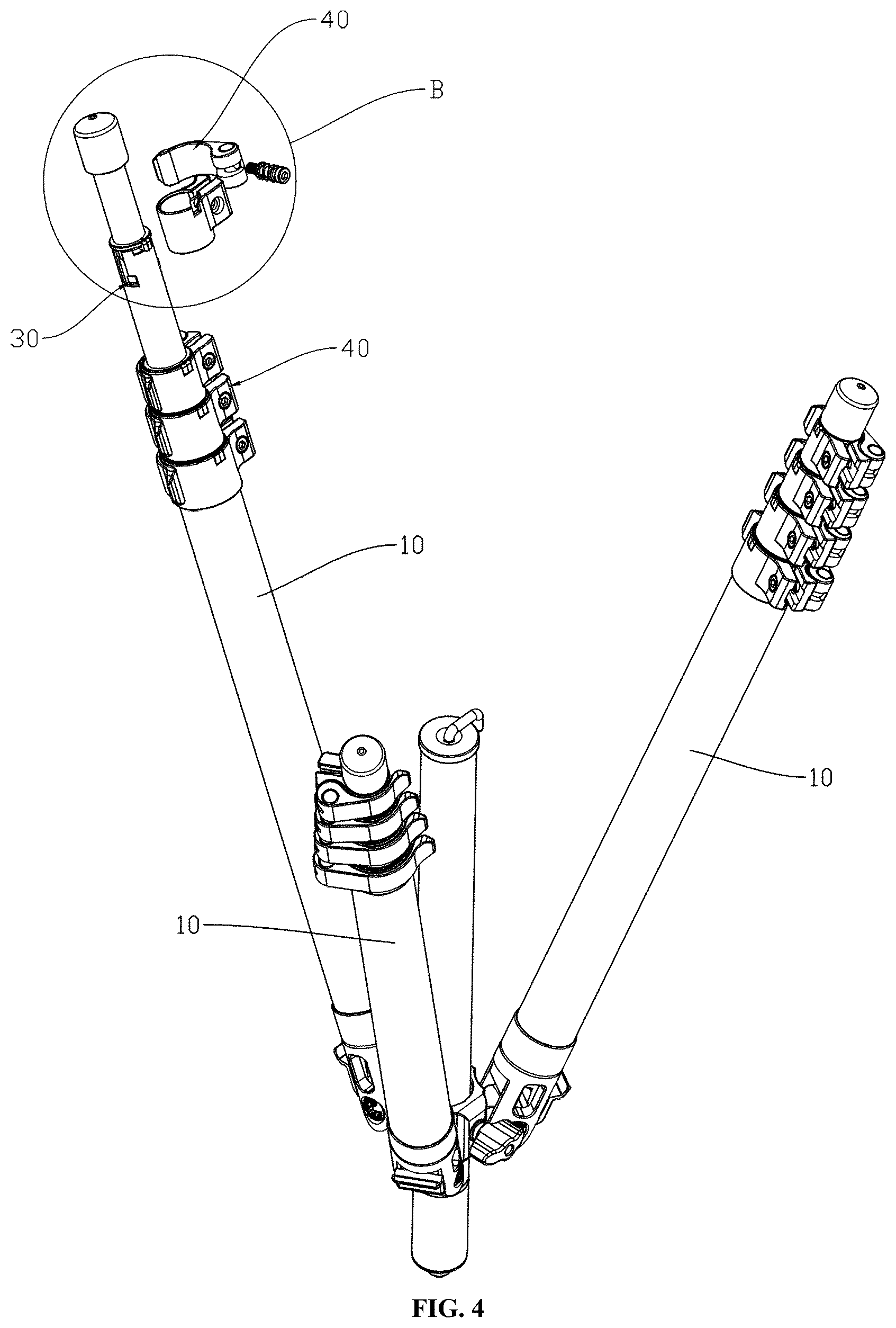 Patent US12618509 Figure 4 – Telescopic support foot and support frame