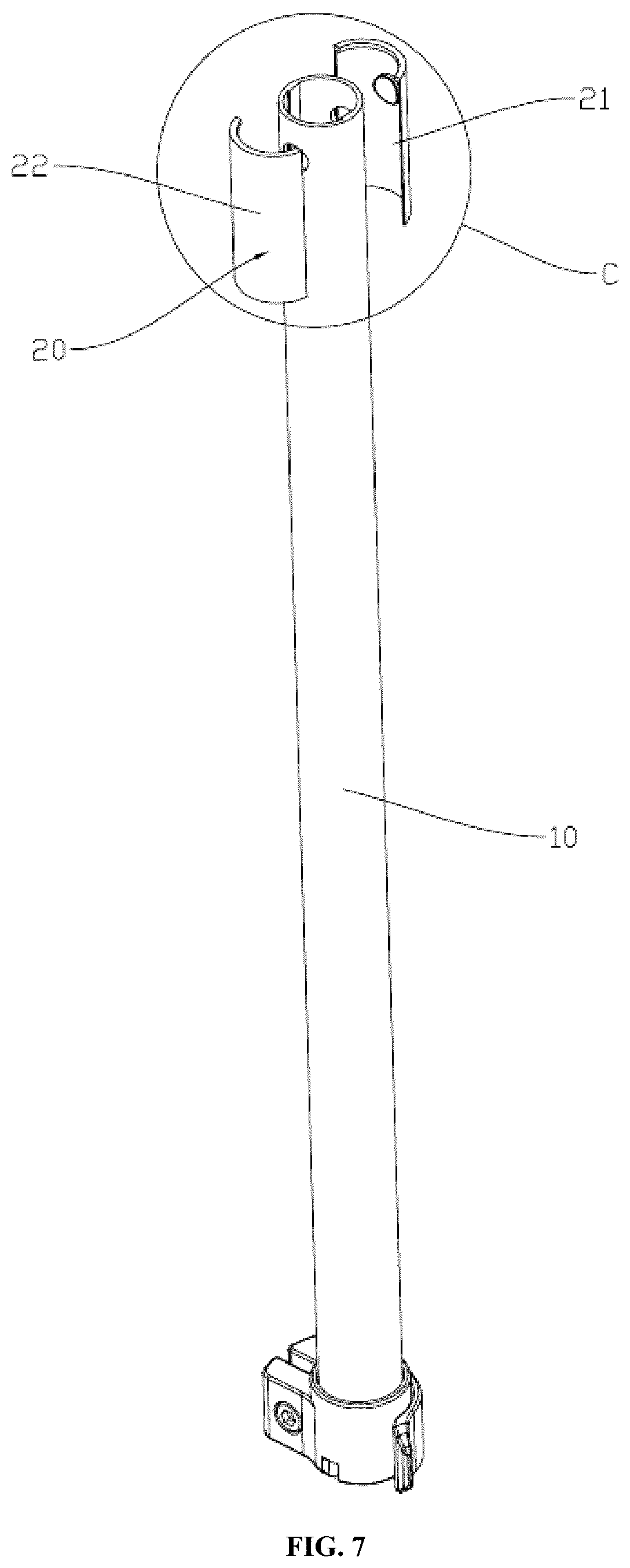 Patent US12618509 Figure 7 – Telescopic support foot and support frame