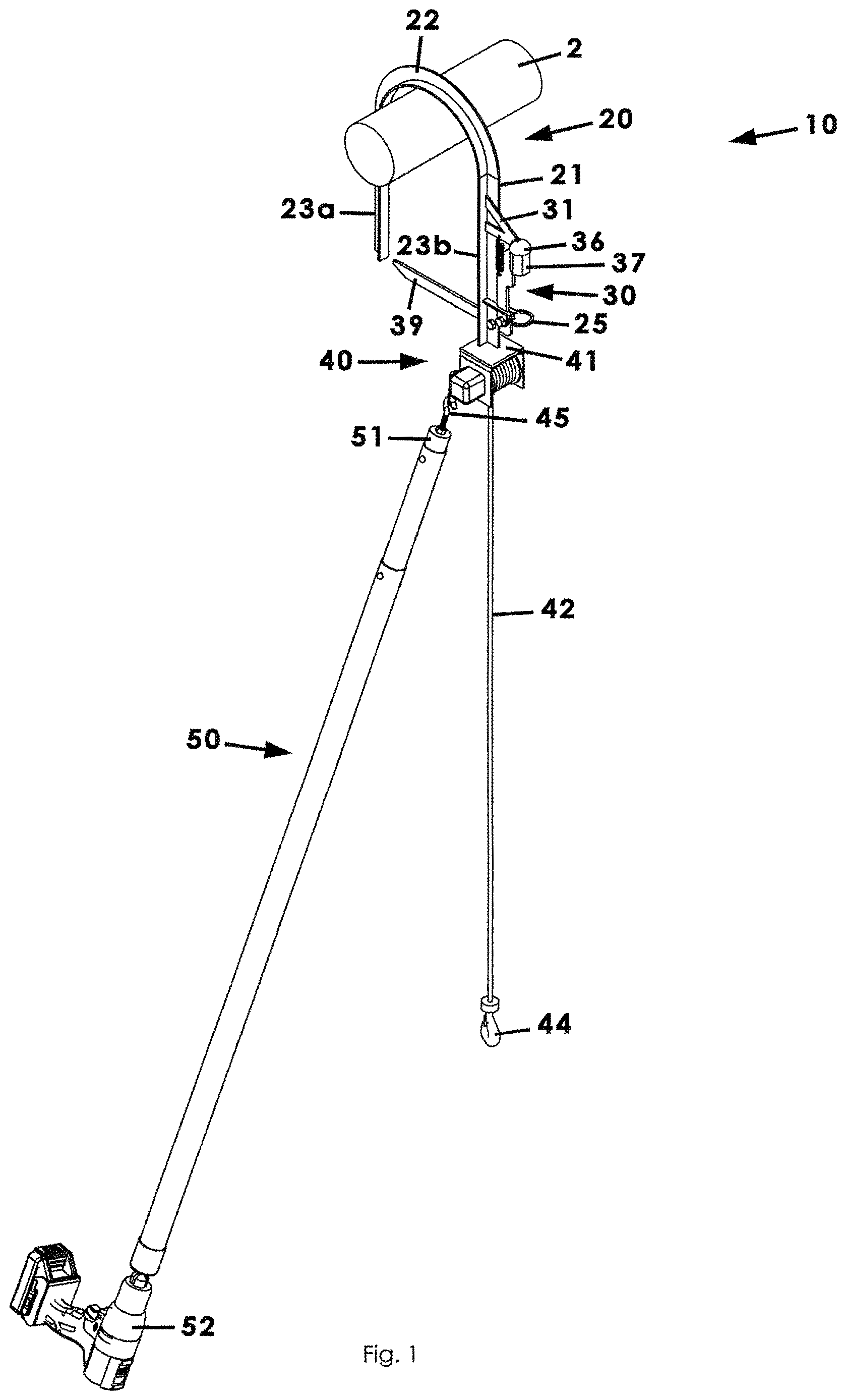 Patent US12618510 Figure 1 – Game feeder hook and hoist apparatus