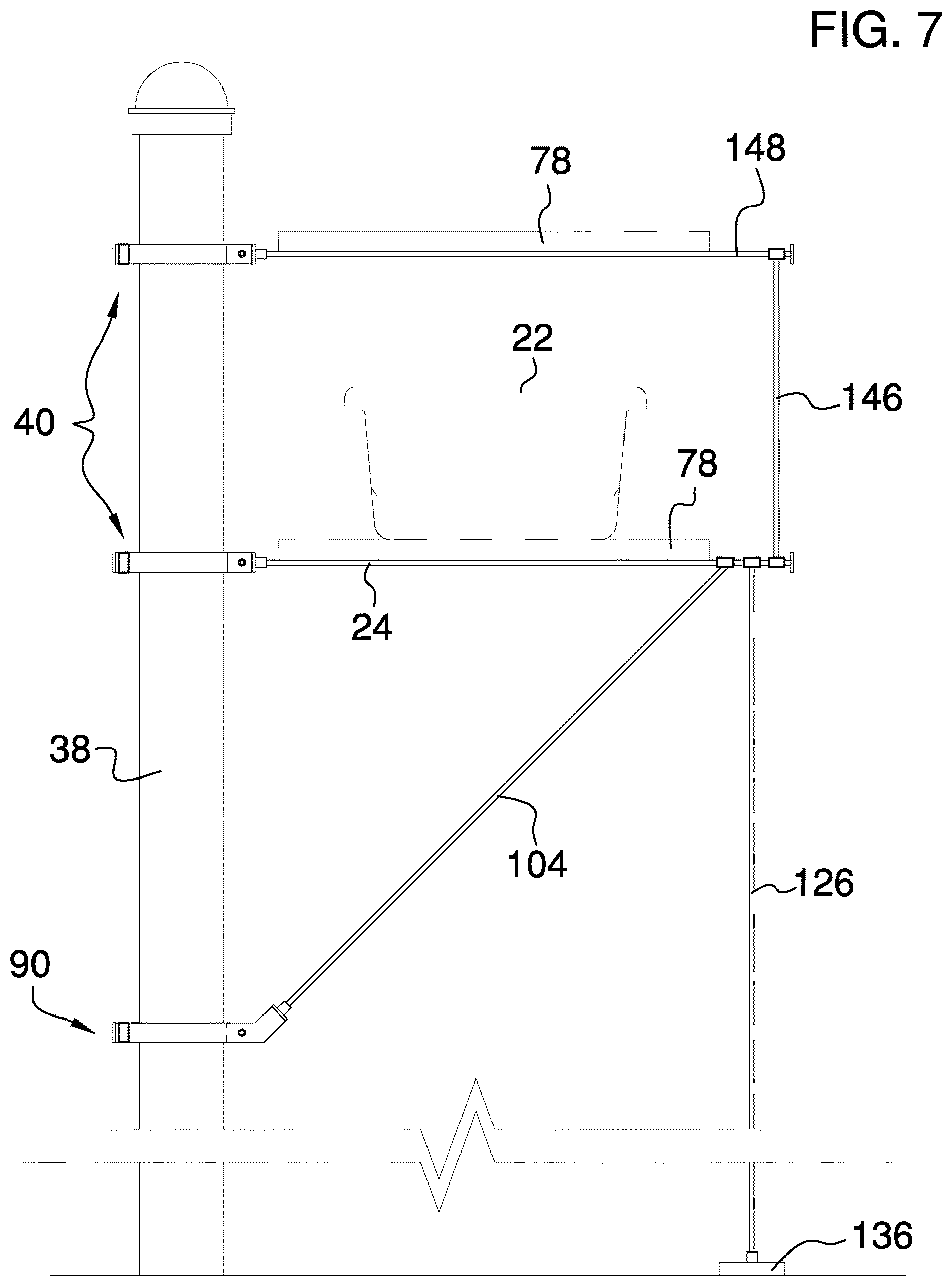 Patent US12618512 Figure 6 – Fence mounted shelving device